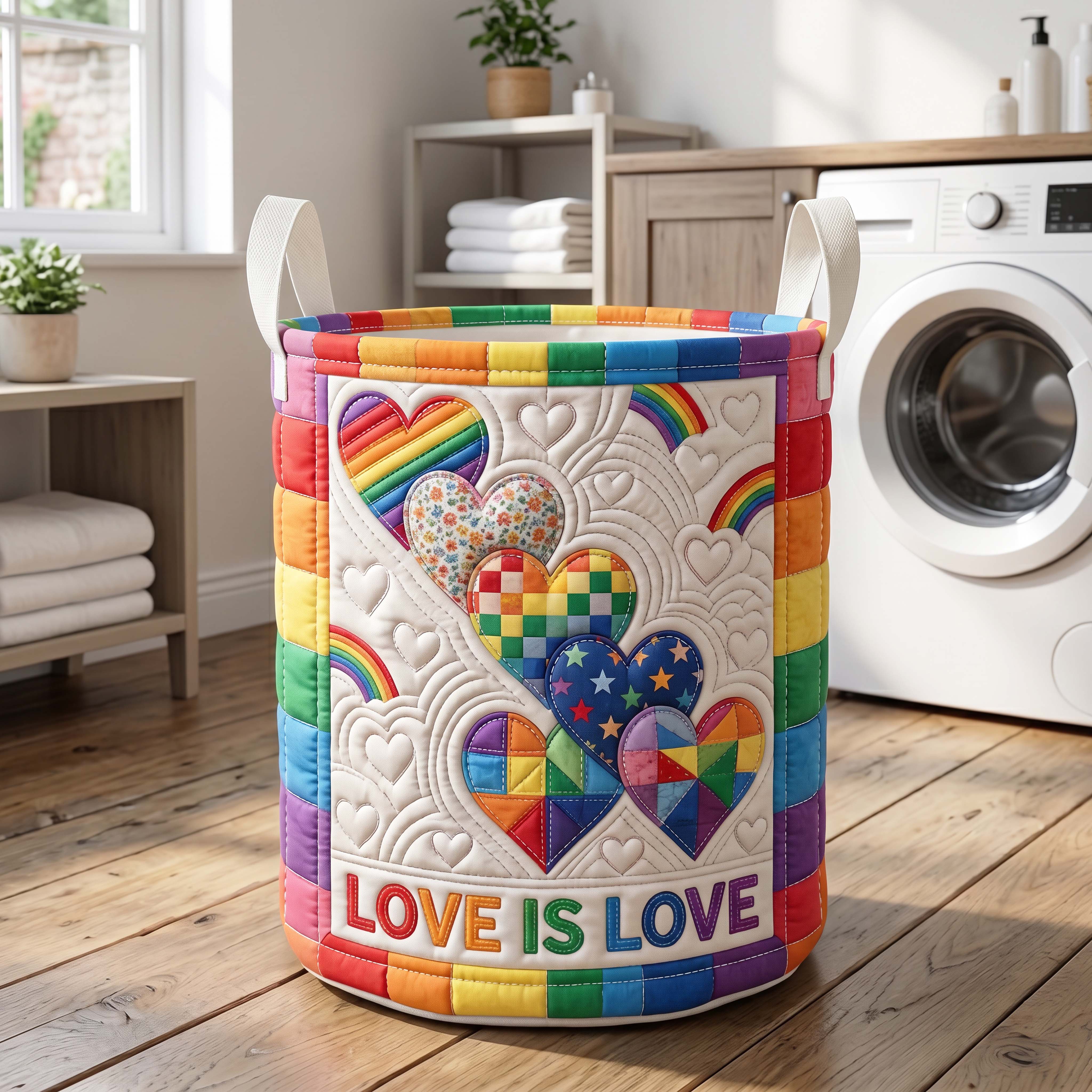 Rainbow Hearts Quilted Laundry Basket GFTOQM4885