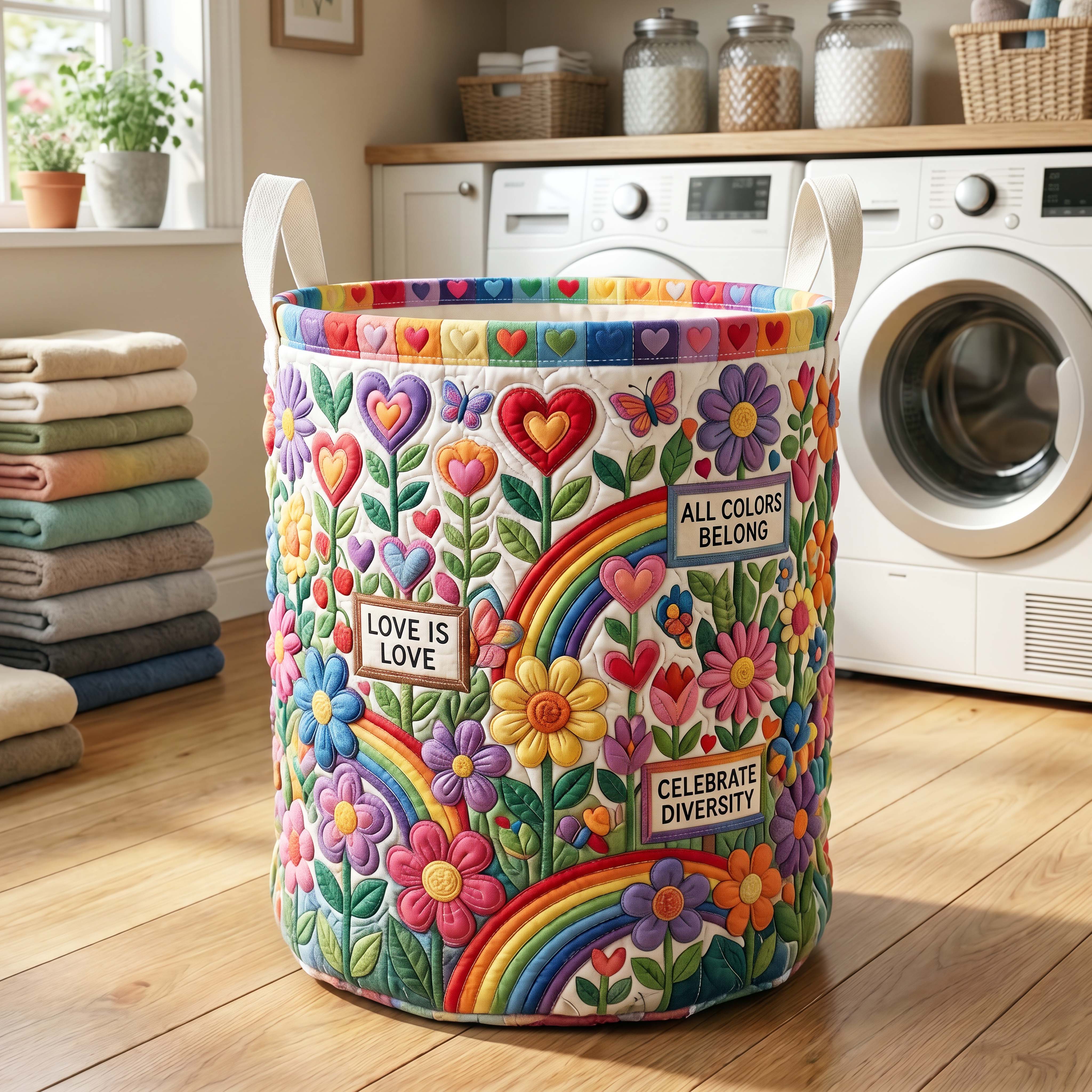 Rainbow Garden Quilted Laundry Basket GFTOQM4888
