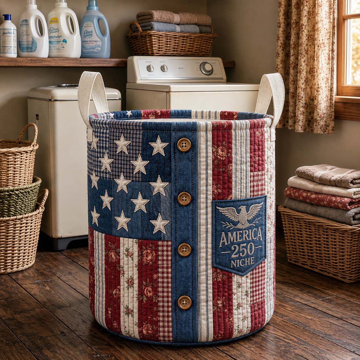 Heritage Stripes Quilted Laundry Basket GFTOQM5073