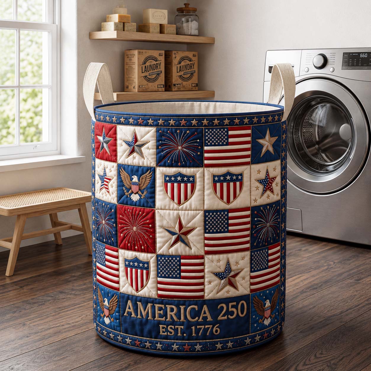 Patriot Crest Quilted Laundry Basket GFTOQM5077