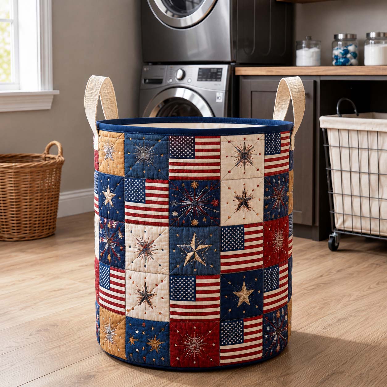 Firework Banner Quilted Laundry Basket GFTOQM5078