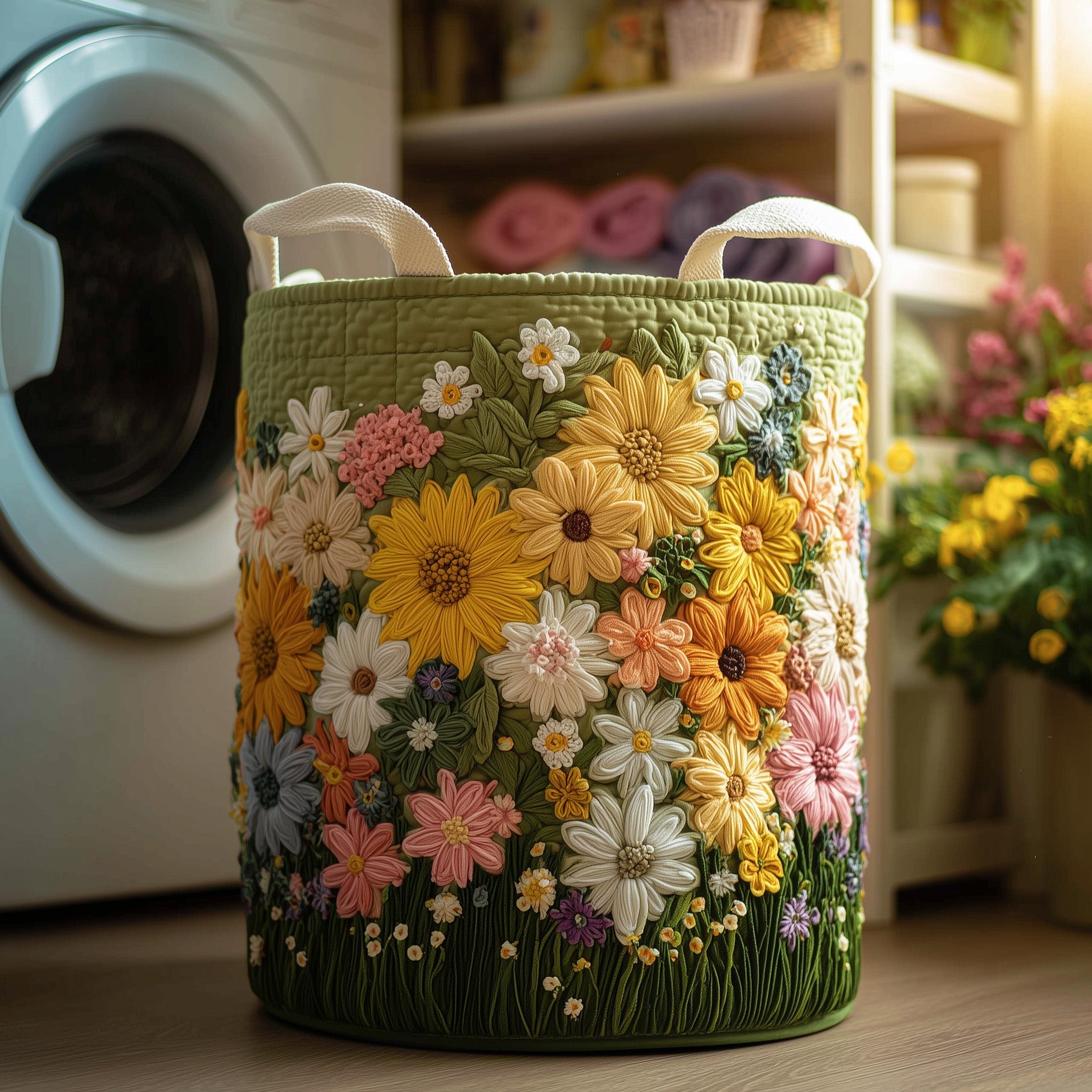 Sea Of Flowers Quilted Laundry Basket GFTOTG214