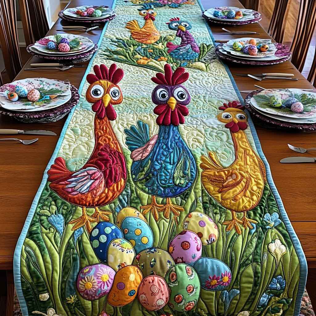 Happy Easter Quirky Farmhouse Quilted Table Runner GFTOTL2725