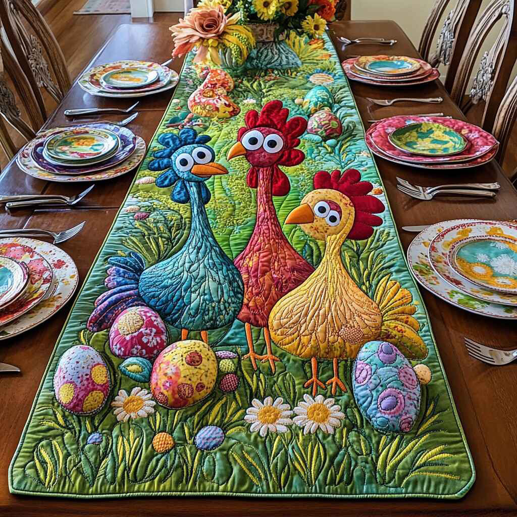 Happy Easter Quirky Farmhouse Quilted Table Runner GFTOTL2726
