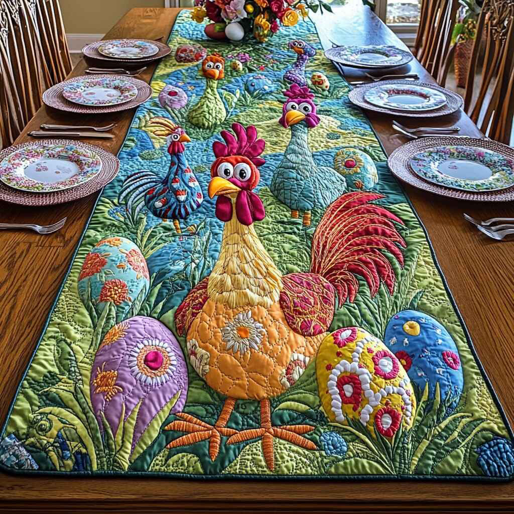 Happy Easter Quirky Farmhouse Quilted Table Runner GFTOTL2728