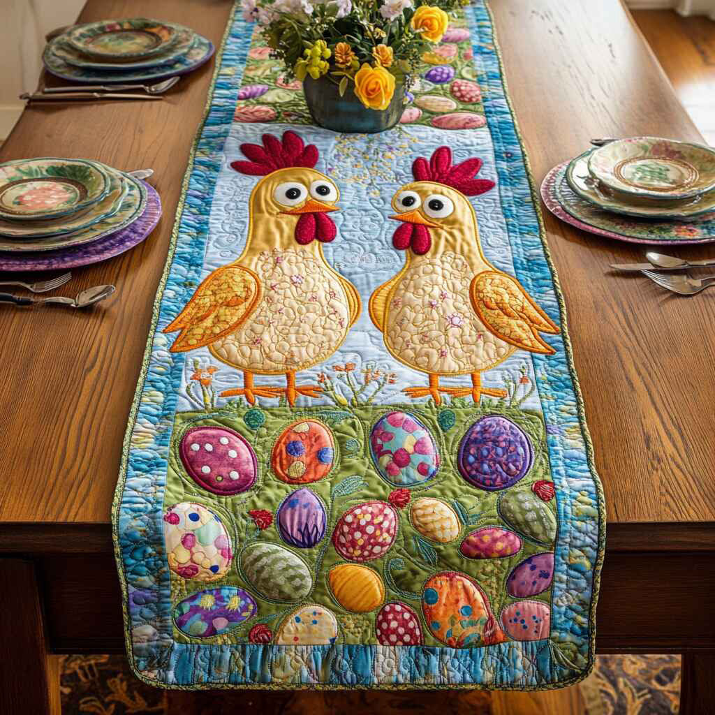 Happy Easter Quirky Farmhouse Quilted Table Runner GFTOTL2729
