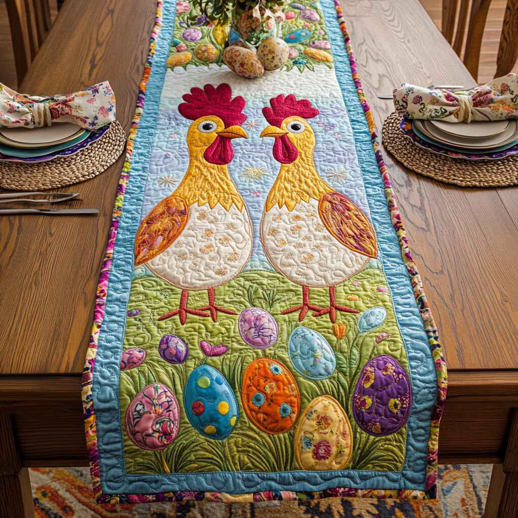 Happy Easter Quirky Farmhouse Quilted Table Runner GFTOTL2734