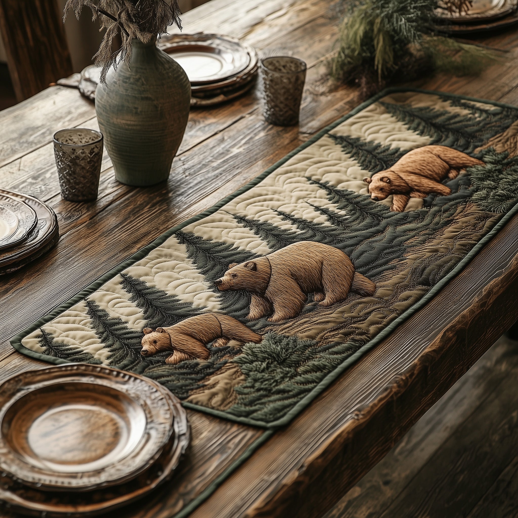 Rustic Mama Bear Quilted Table Runner GFTOTL3199