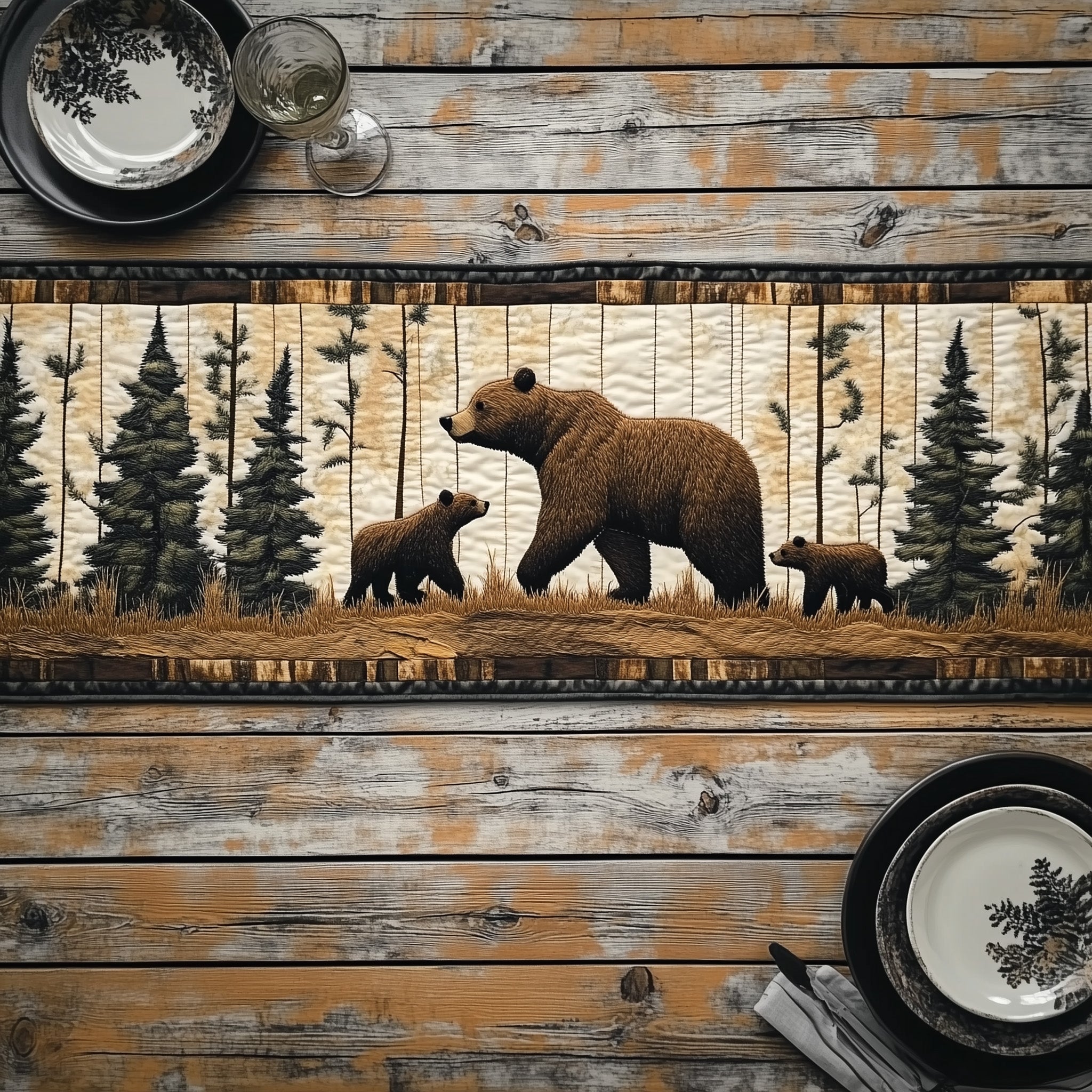 Rustic Mama Bear Quilted Table Runner GFTOTL3201