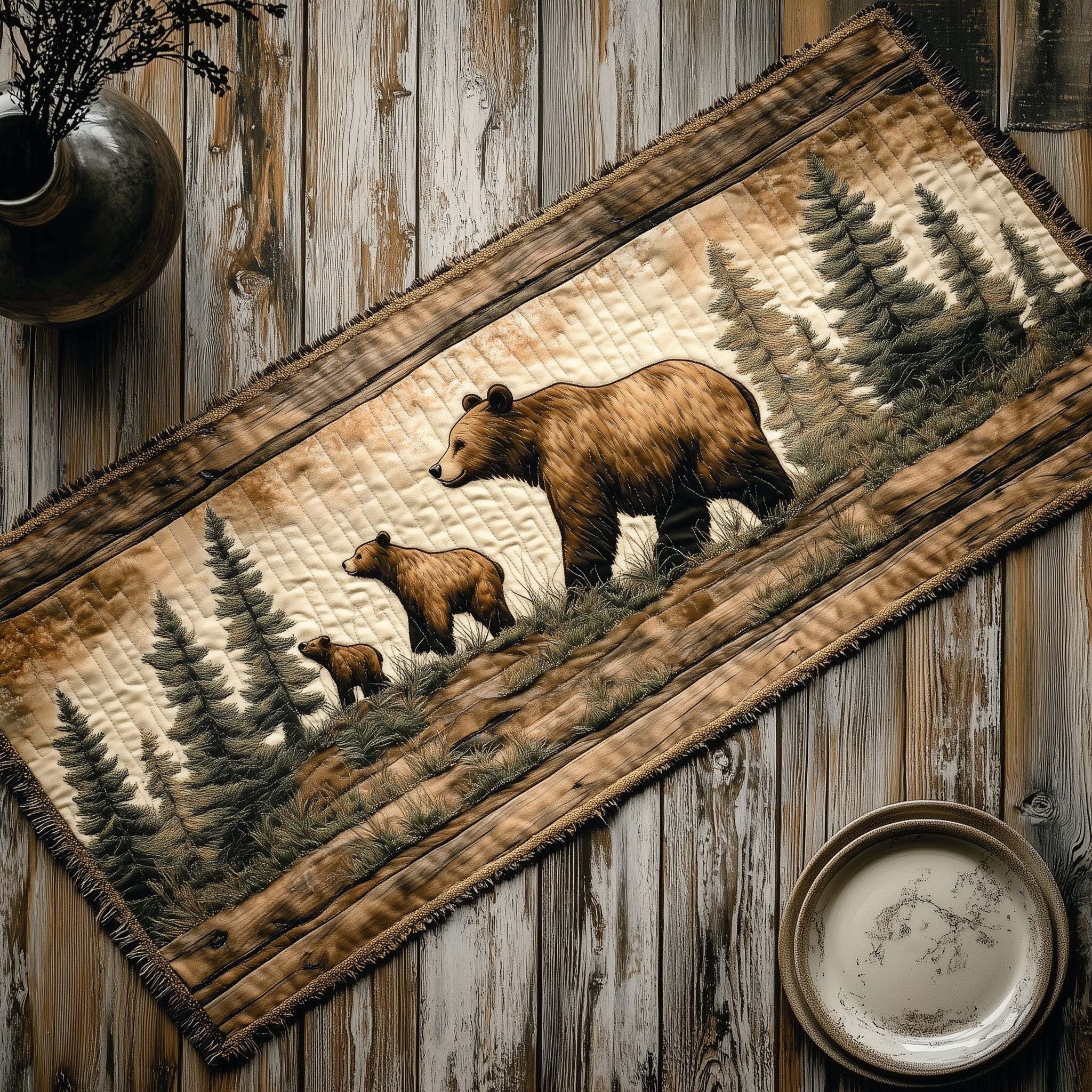 Rustic Mama Bear Quilted Table Runner GFTOTL3202