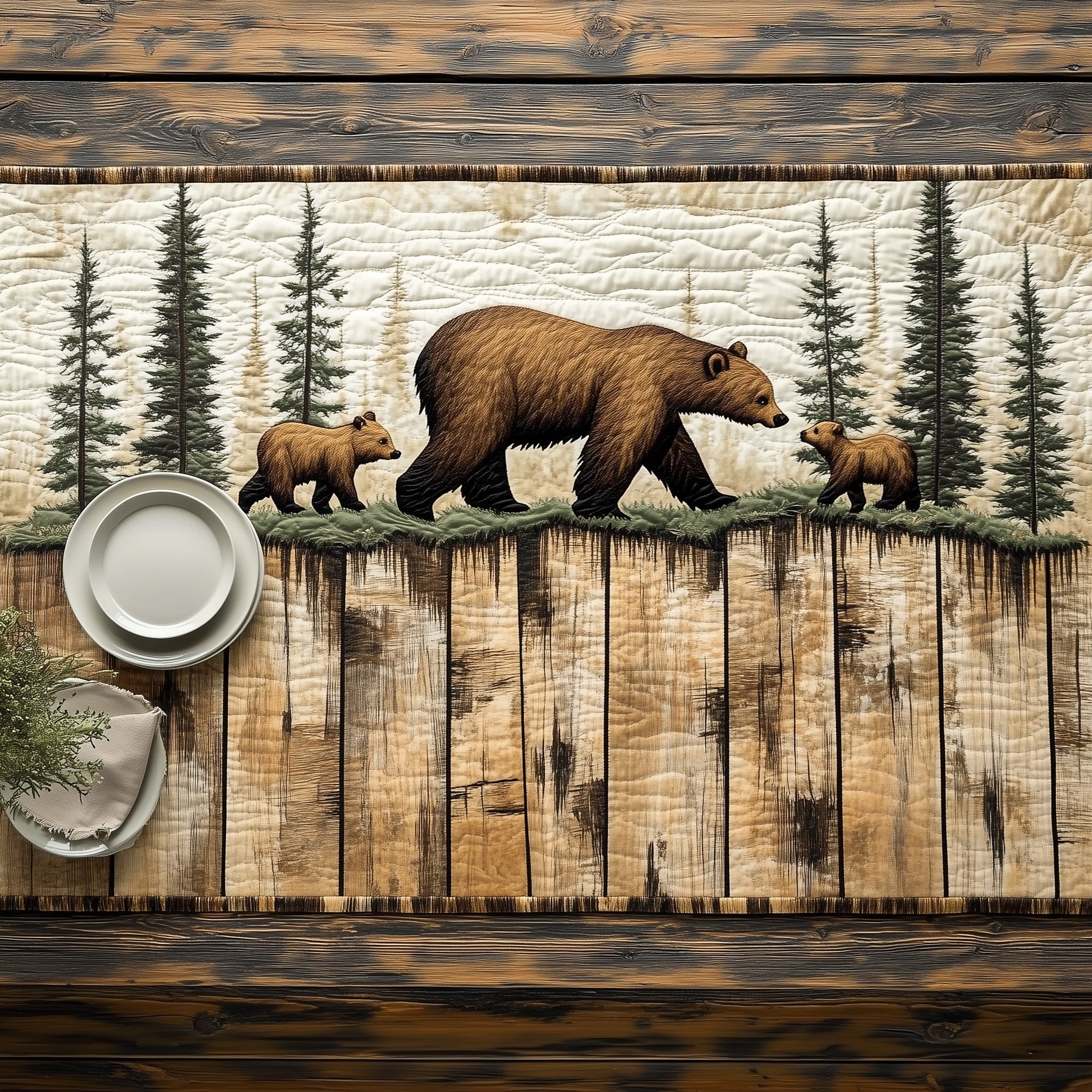 Rustic Mama Bear Quilted Table Runner GFTOTL3204