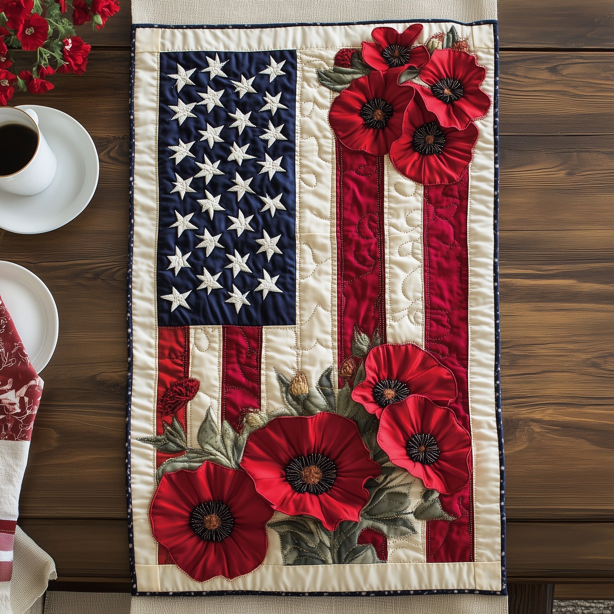 Memorial Flowers Quilted Table Runner GFTOTL3300