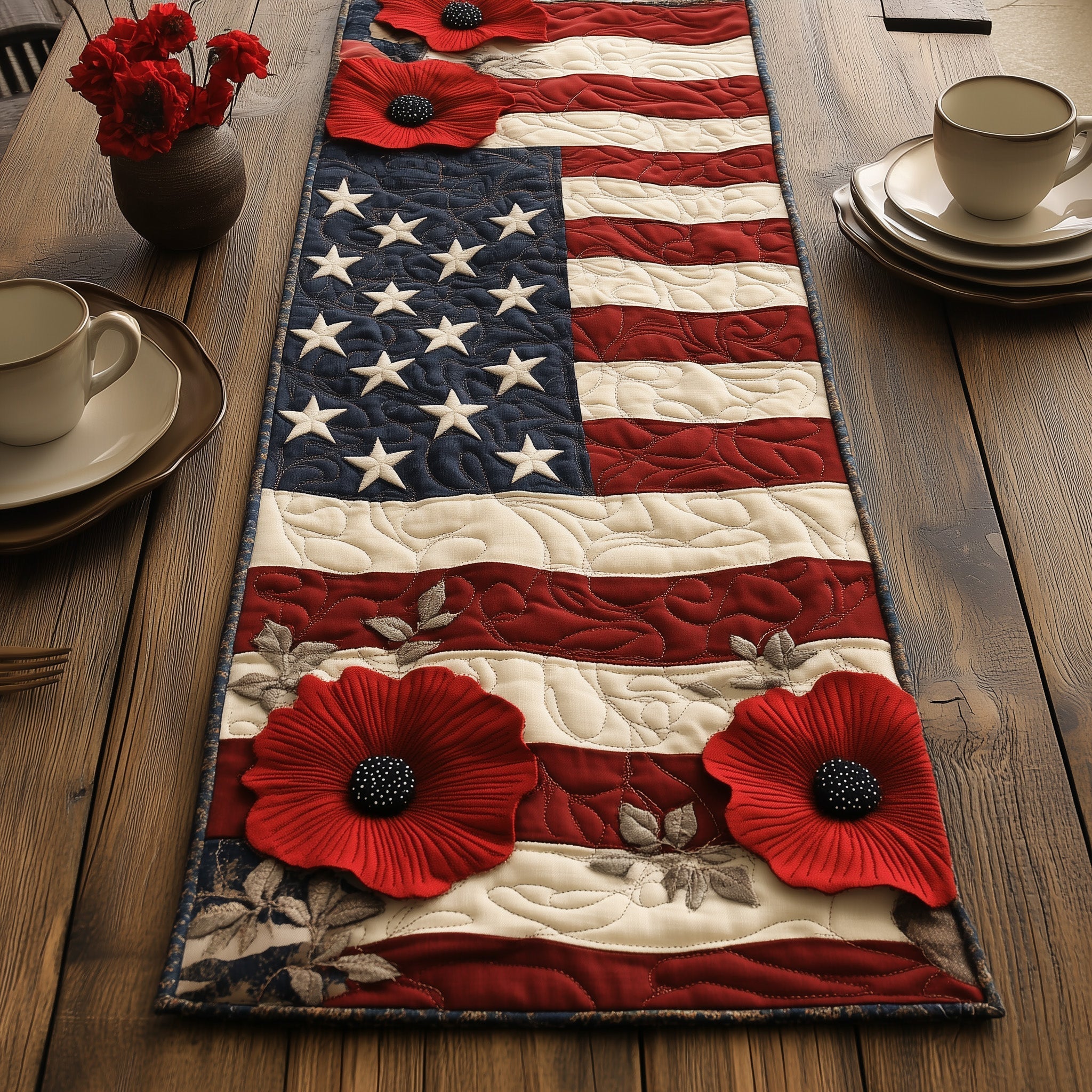 Remember And Honor Flowers Quilted Table Runner GFTOTL3305