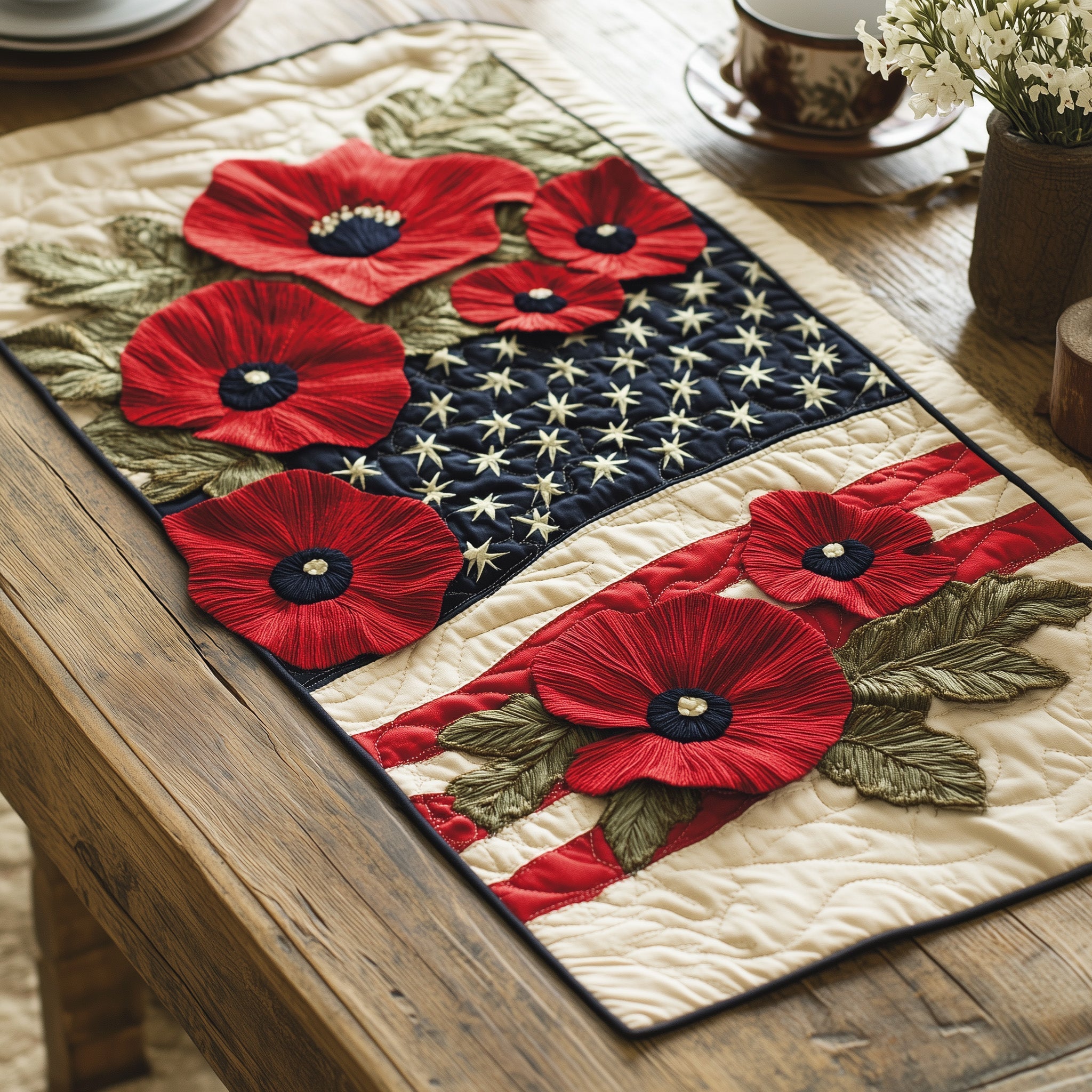 Remember And Honor Flowers Quilted Table Runner GFTOTL3306