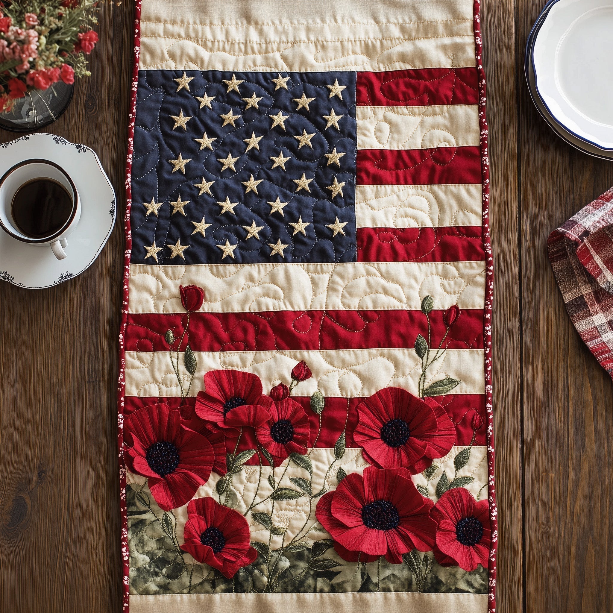 Remember And Honor Flowers Quilted Table Runner GFTOTL3307