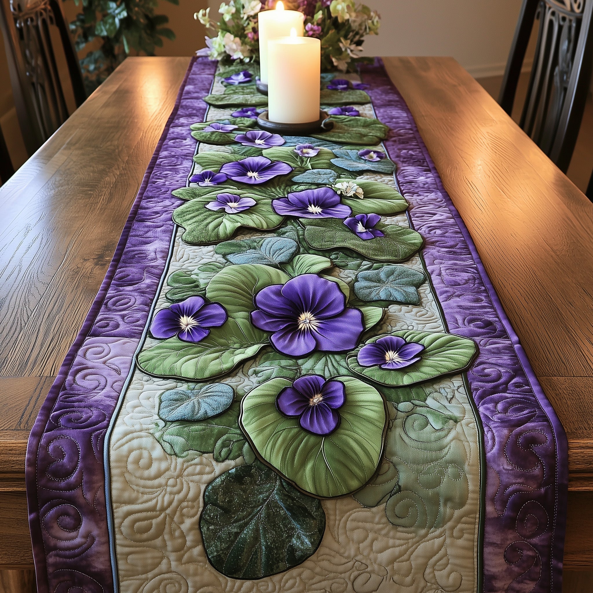 Blooming Violets Quilted Table Runner GFTOTL3407