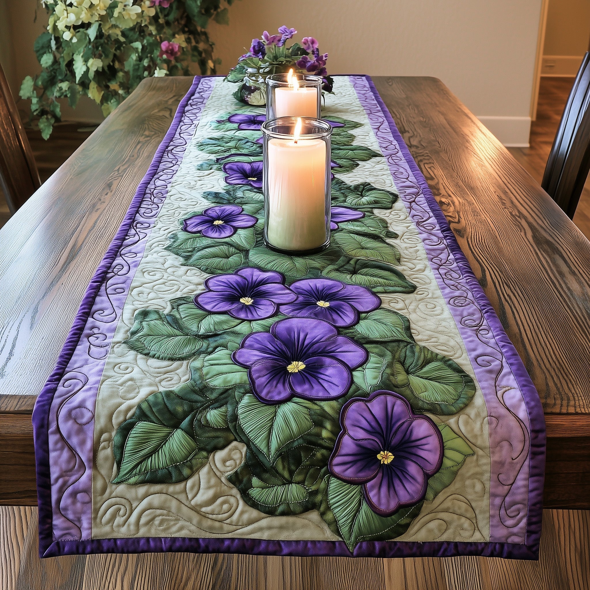 Blooming Violets Quilted Table Runner GFTOTL3410