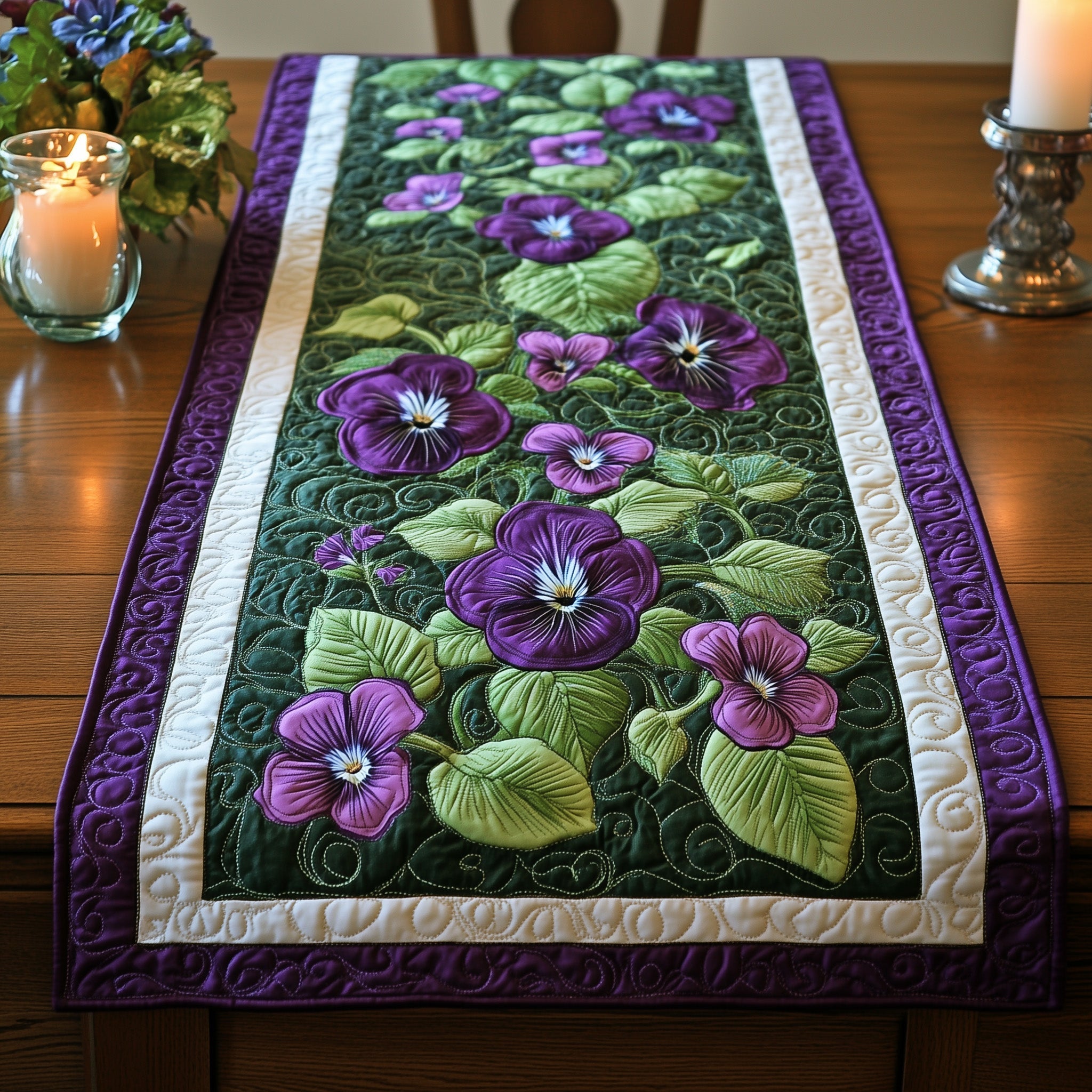 Blooming Violets Quilted Table Runner GFTOTL3411