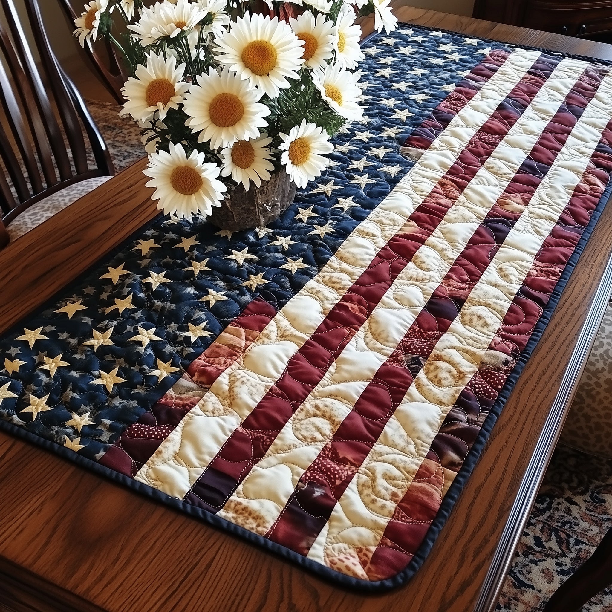 Flag and Flowers Quilted Table Runner GFTOTL3689