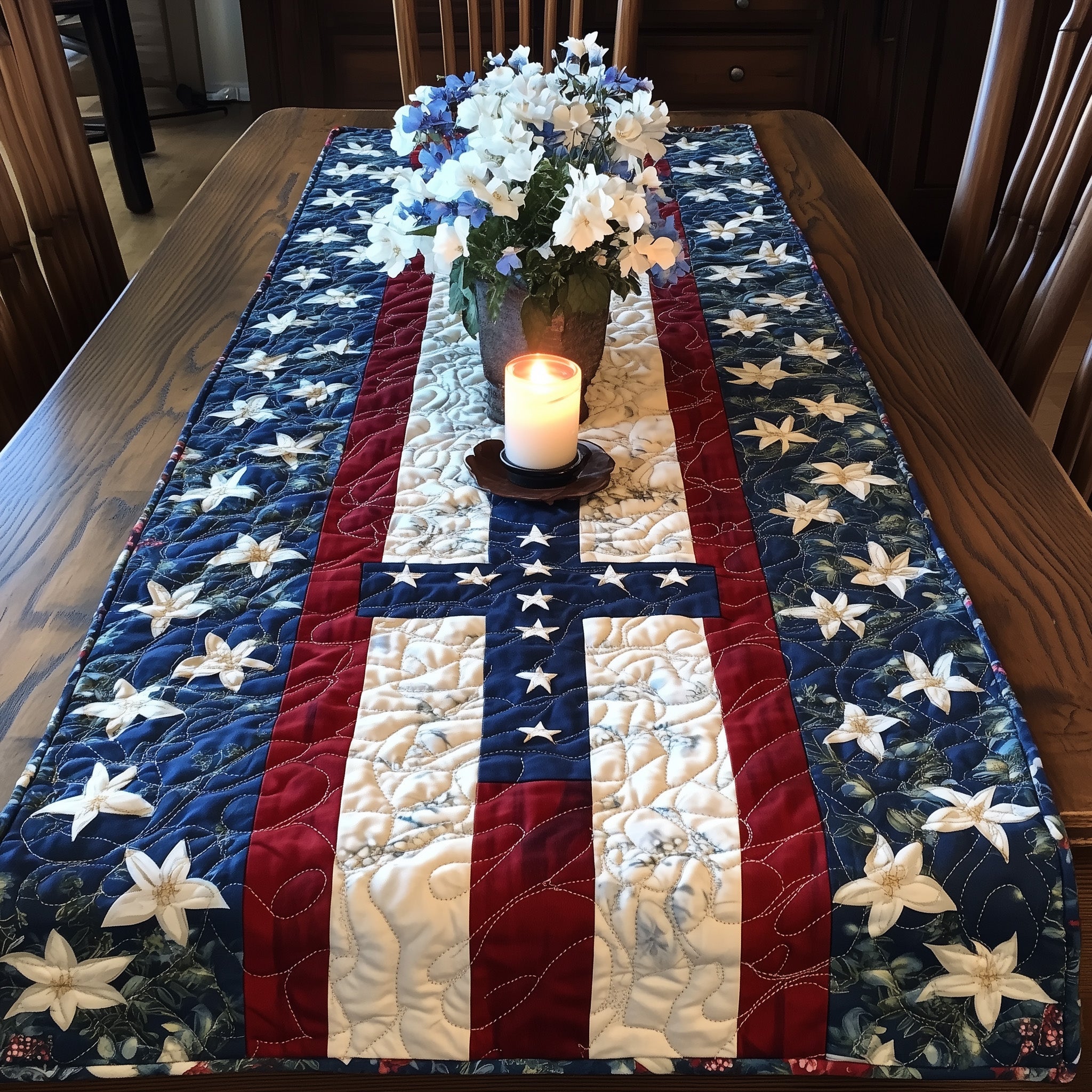 Flag and Flowers Quilted Table Runner GFTOTL3690