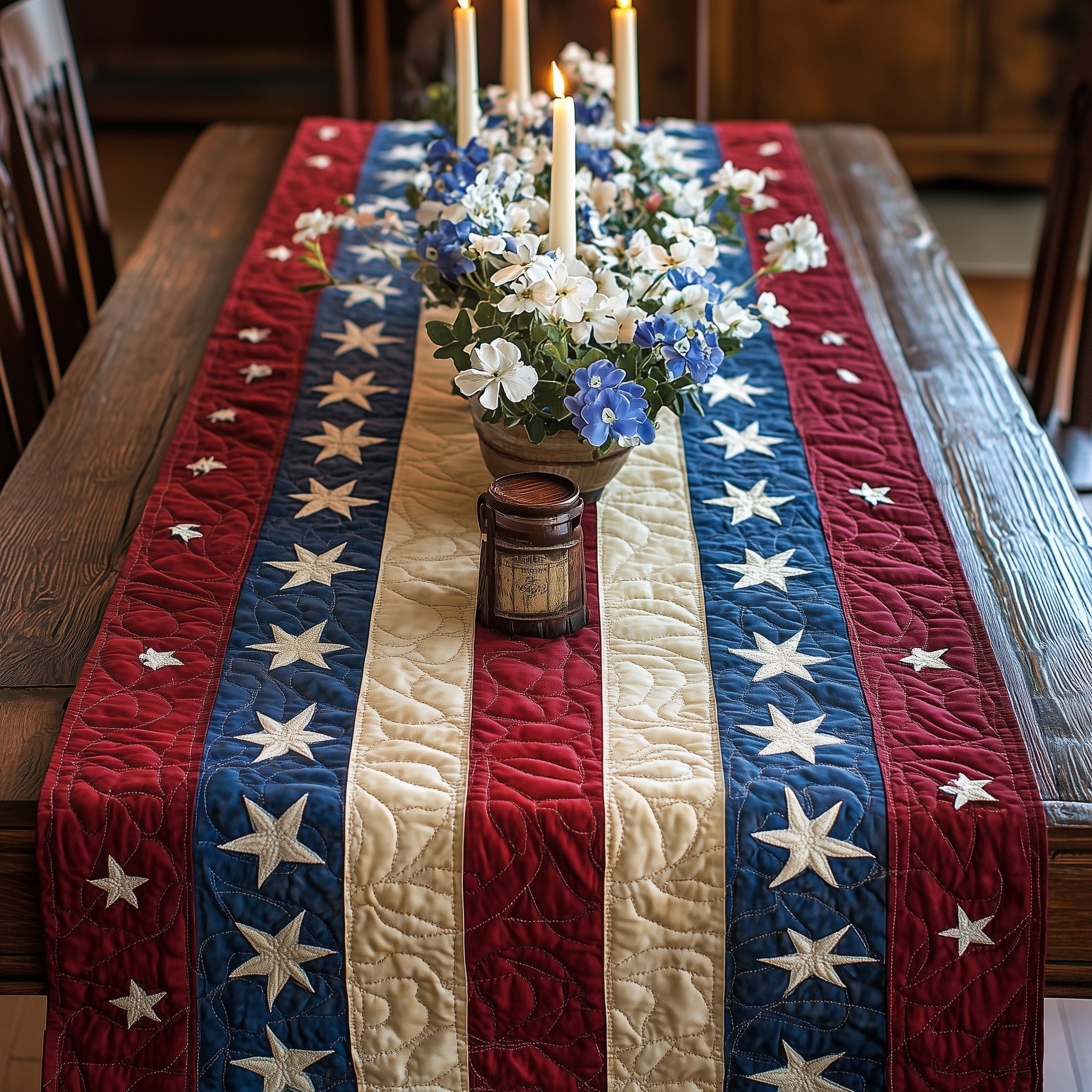 Flag and Flowers Quilted Table Runner GFTOTL3691