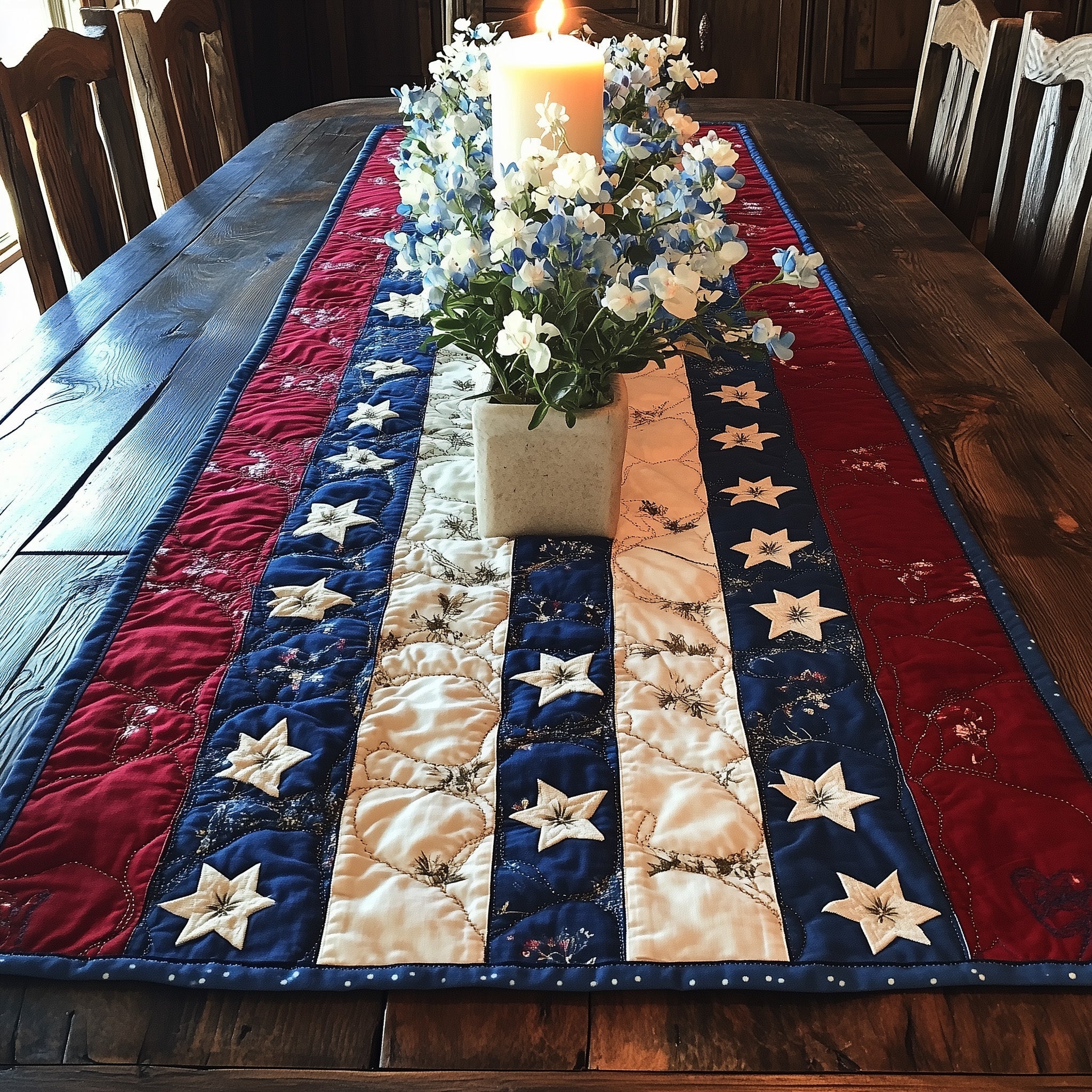 Flag and Flowers Quilted Table Runner GFTOTL3693