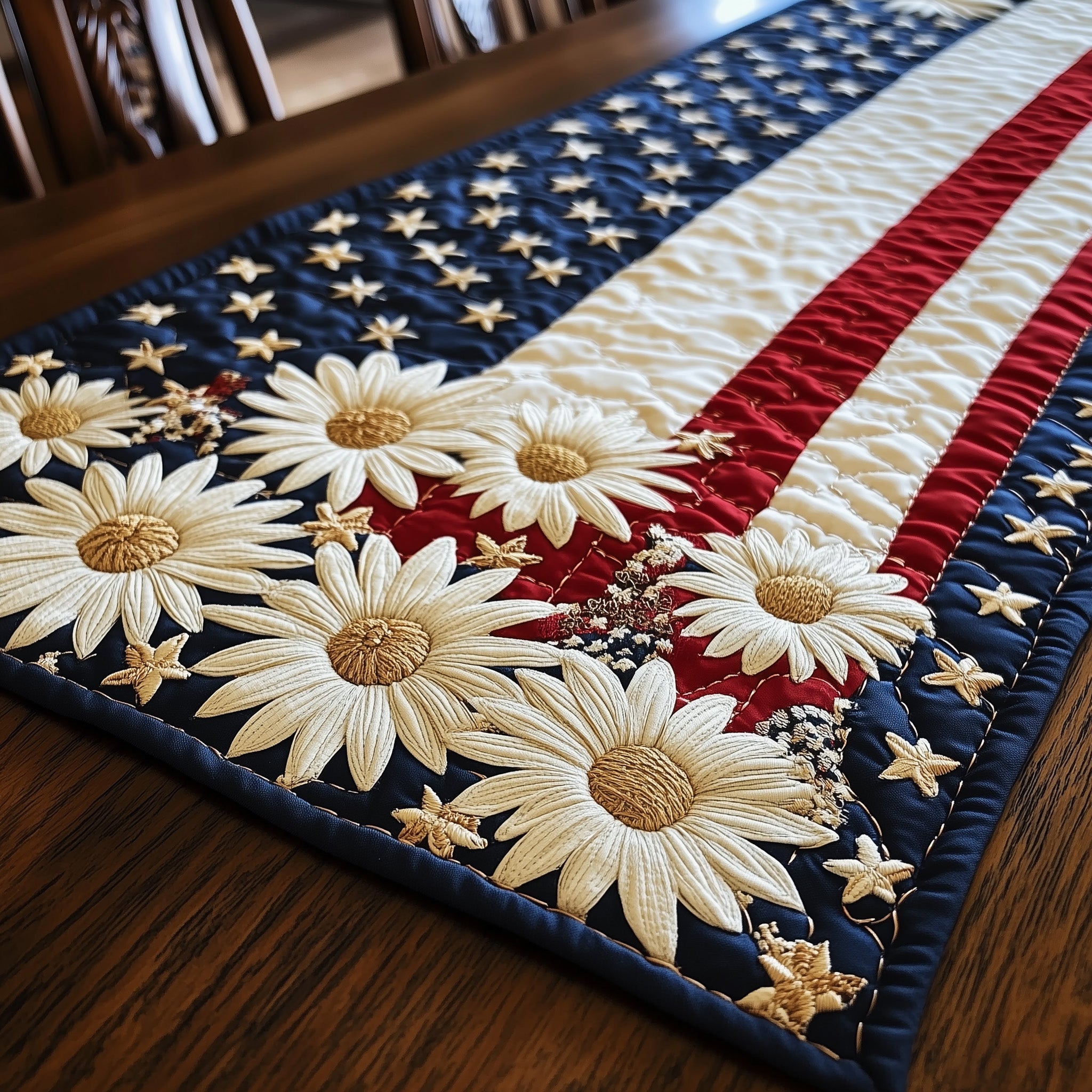 Flag and Flowers Quilted Table Runner GFTOTL3696