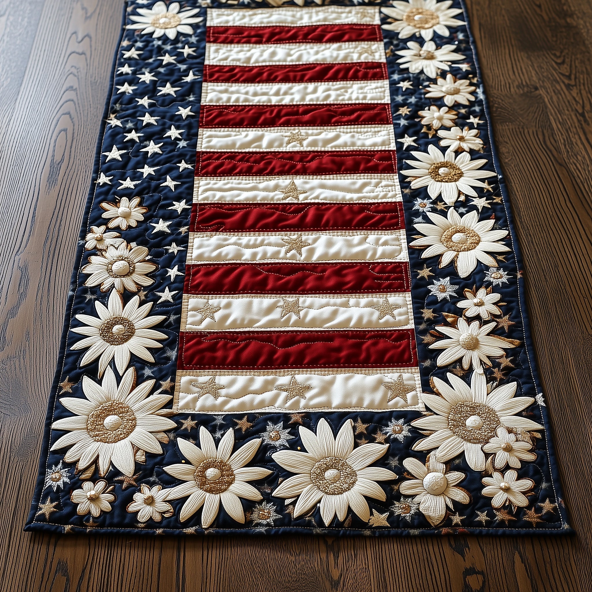 Flag and Flowers Quilted Table Runner GFTOTL3698