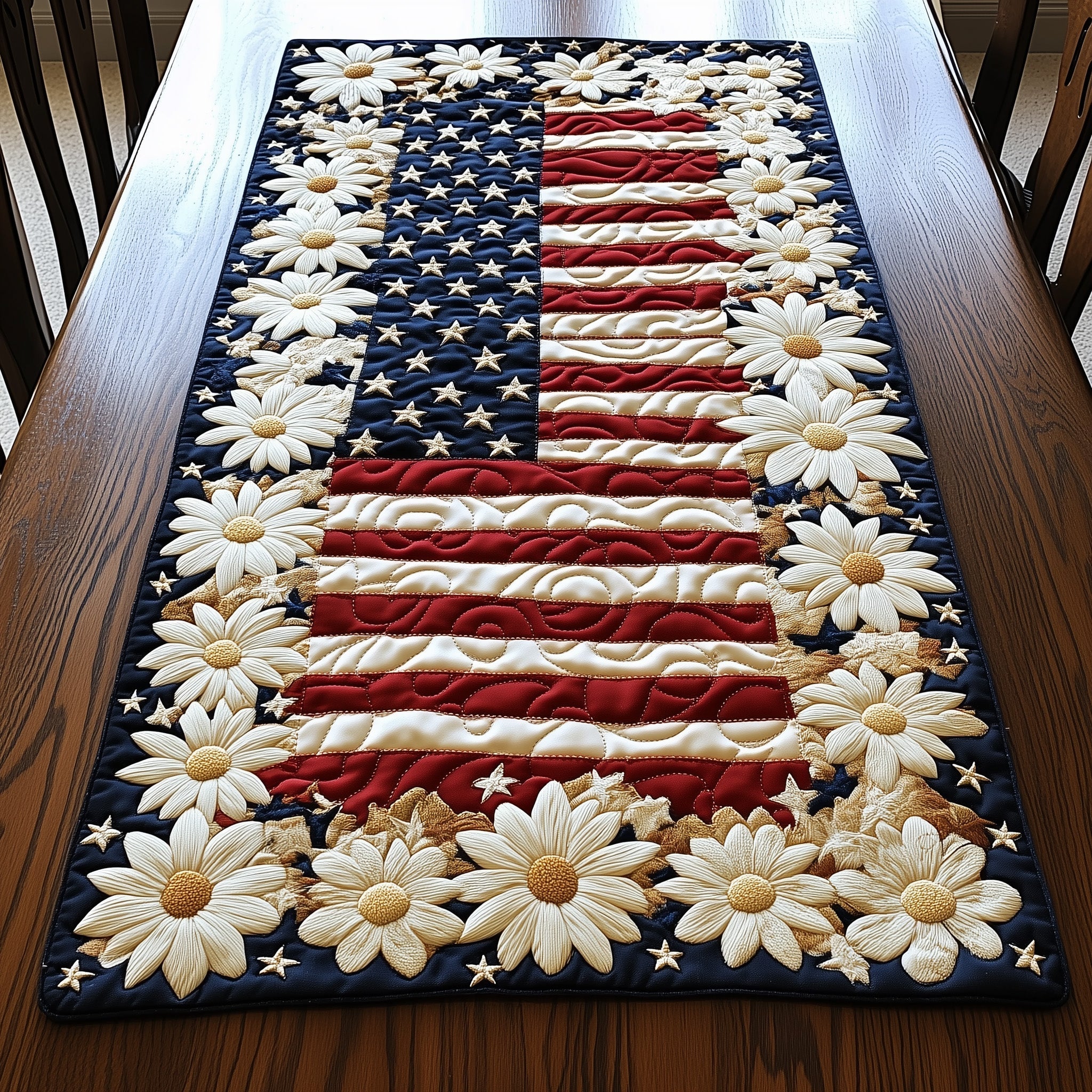 Flag and Flowers Quilted Table Runner GFTOTL3700