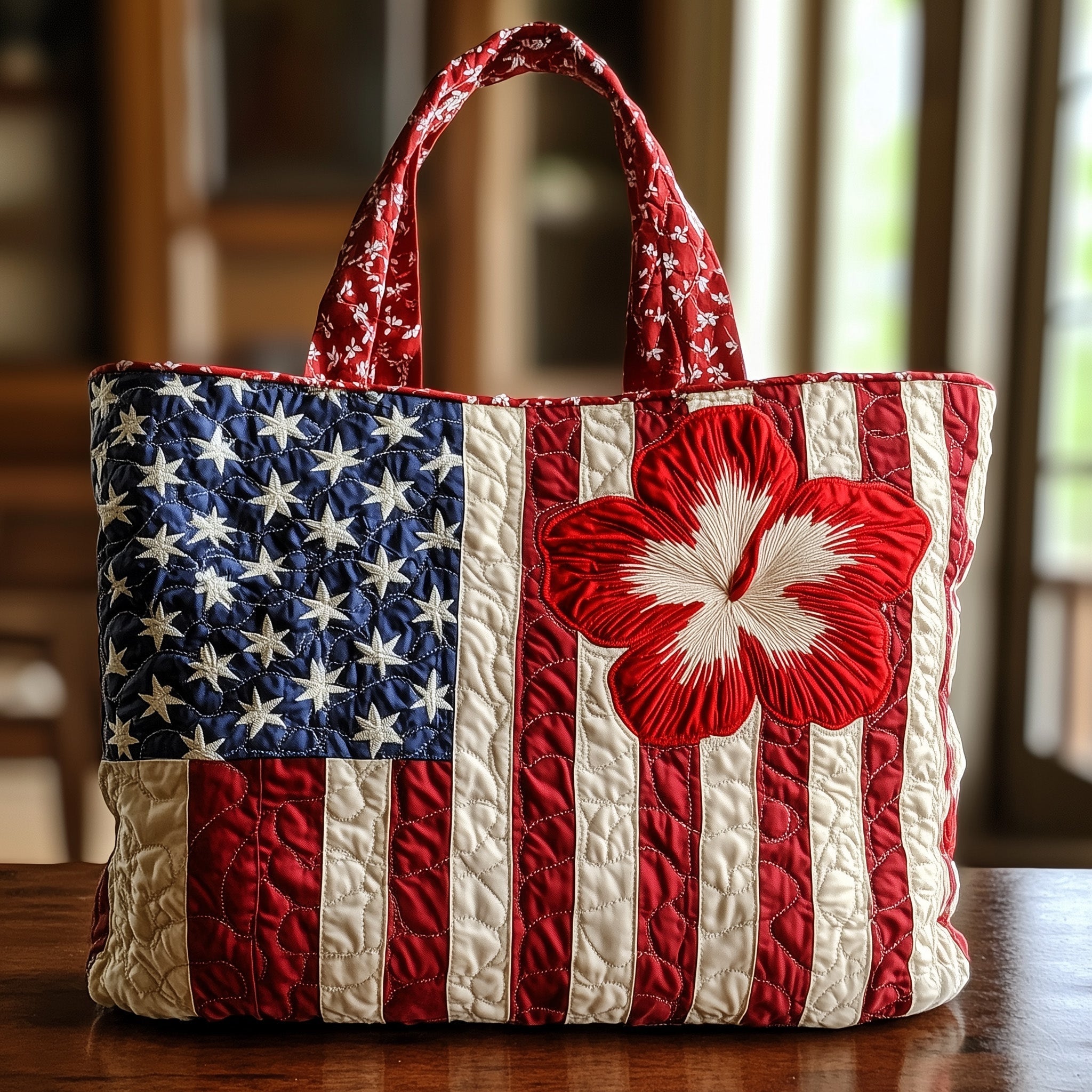 Stars Stripes and Hibiscus Quilted Tote Bag GFTOTL3789