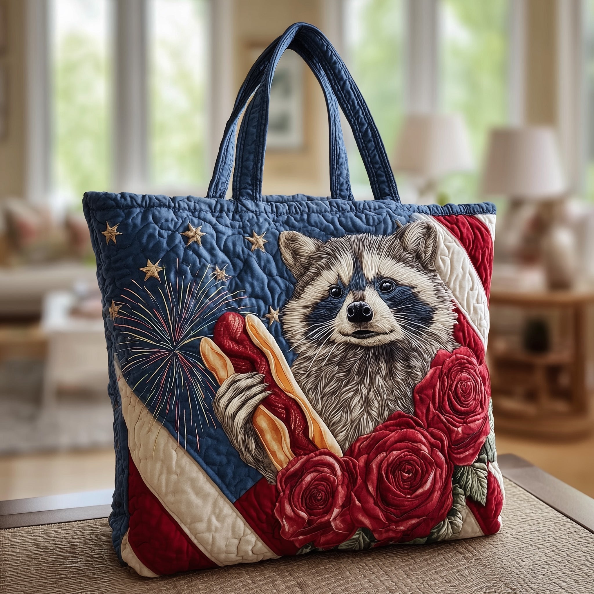 Patritotic Raccoon Quilted Tote Bag GFTOTL3823
