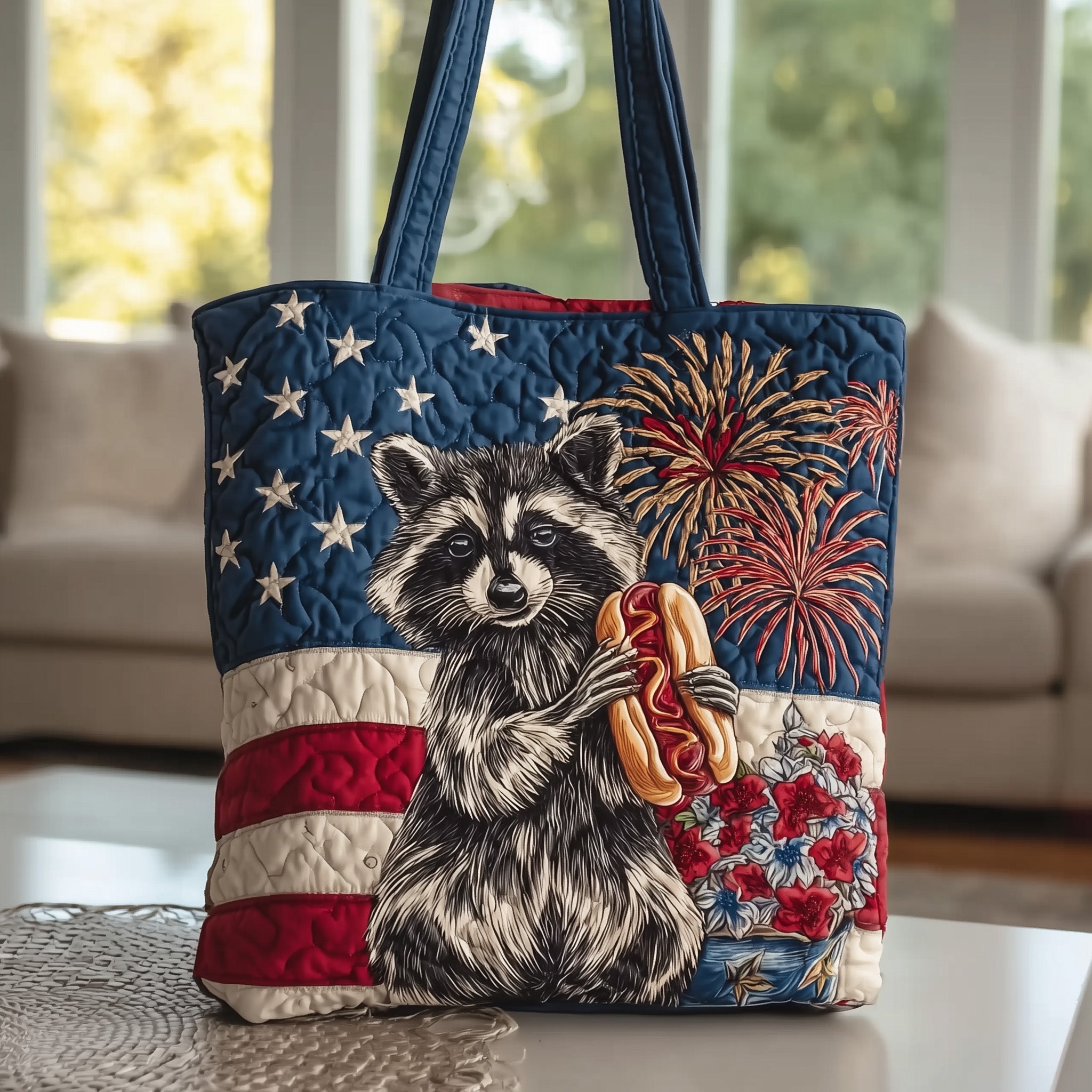 Patritotic Raccoon Quilted Tote Bag GFTOTL3825