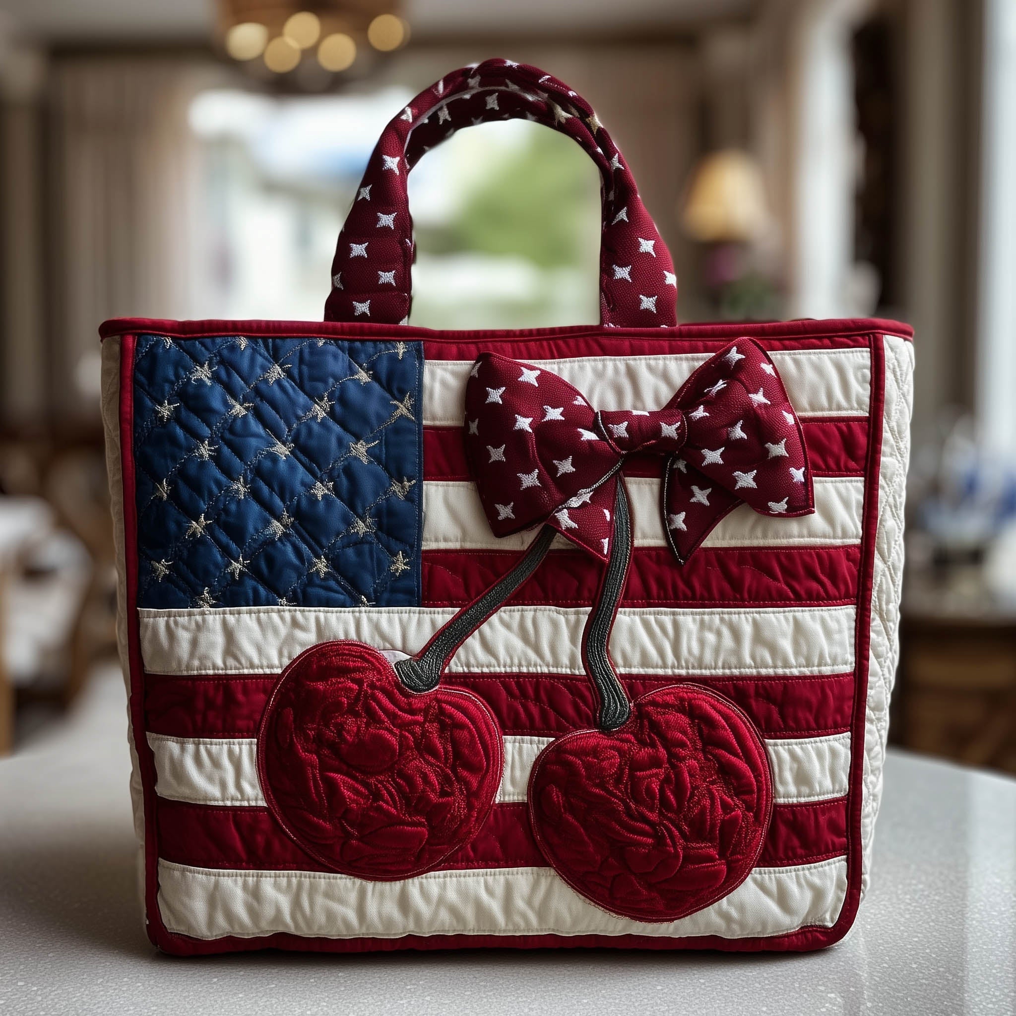 Star-spangled Cherry Quilted Tote Bag GFTOTL3850