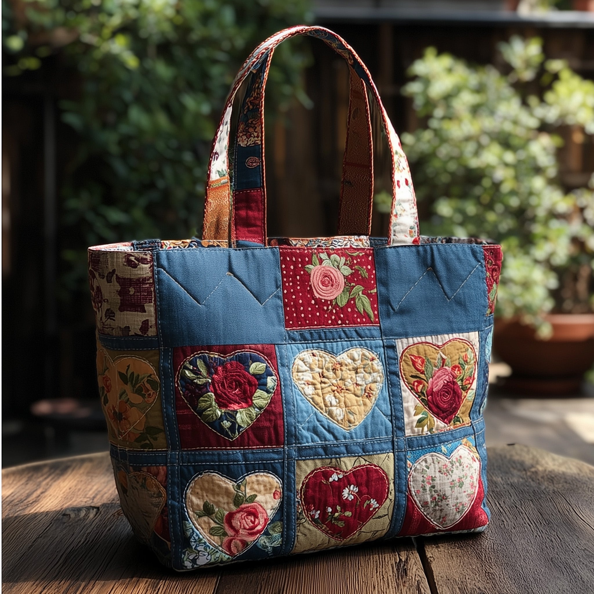 Indigo Flowers Quilted Tote Bag GFTOTL4378