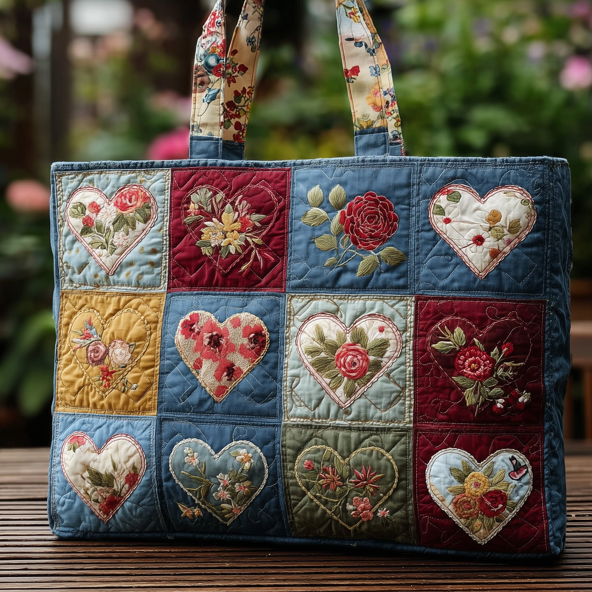 Indigo Flowers Quilted Tote Bag GFTOTL4380