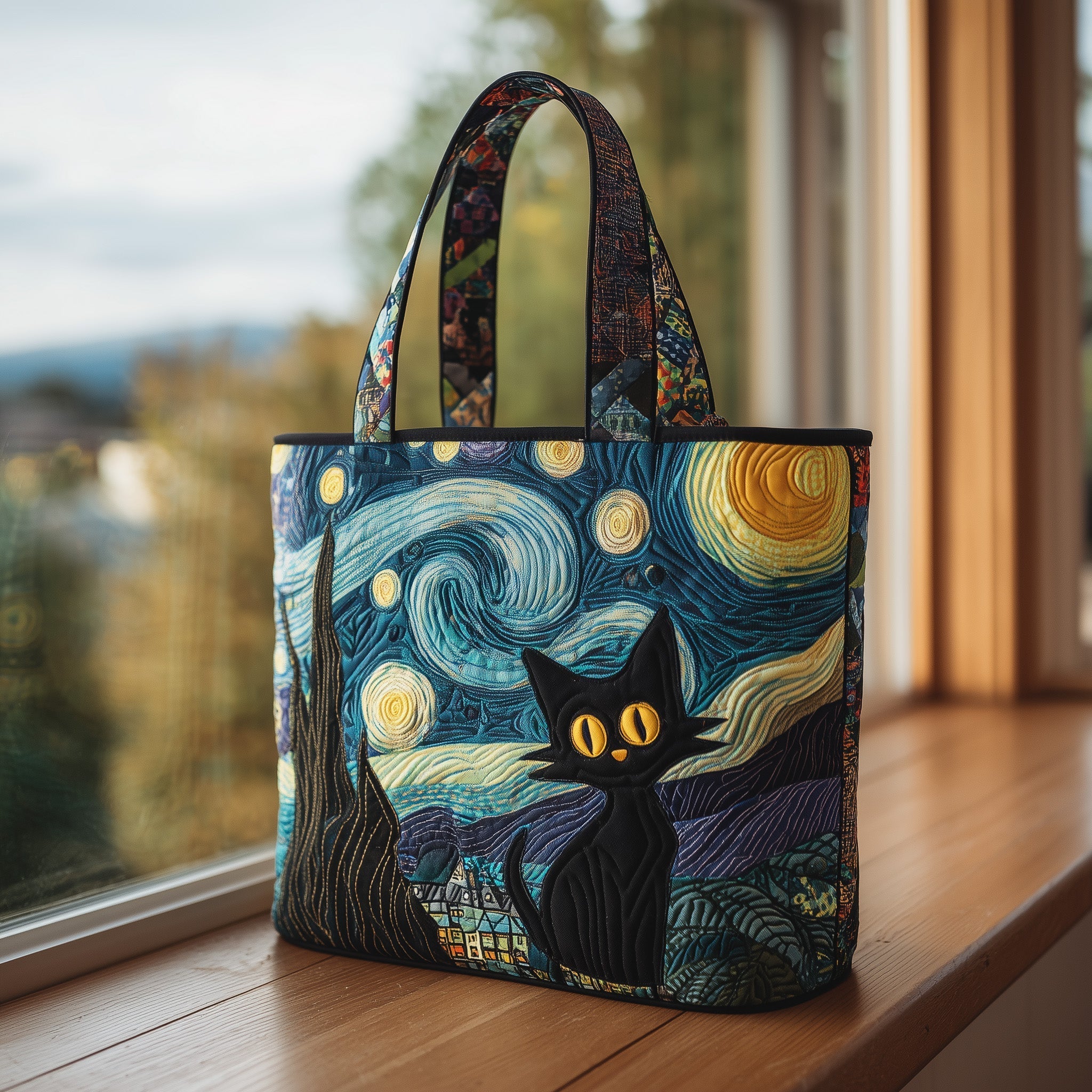 Starry Night Cat Quilted Tote Bag GFTOTL4496