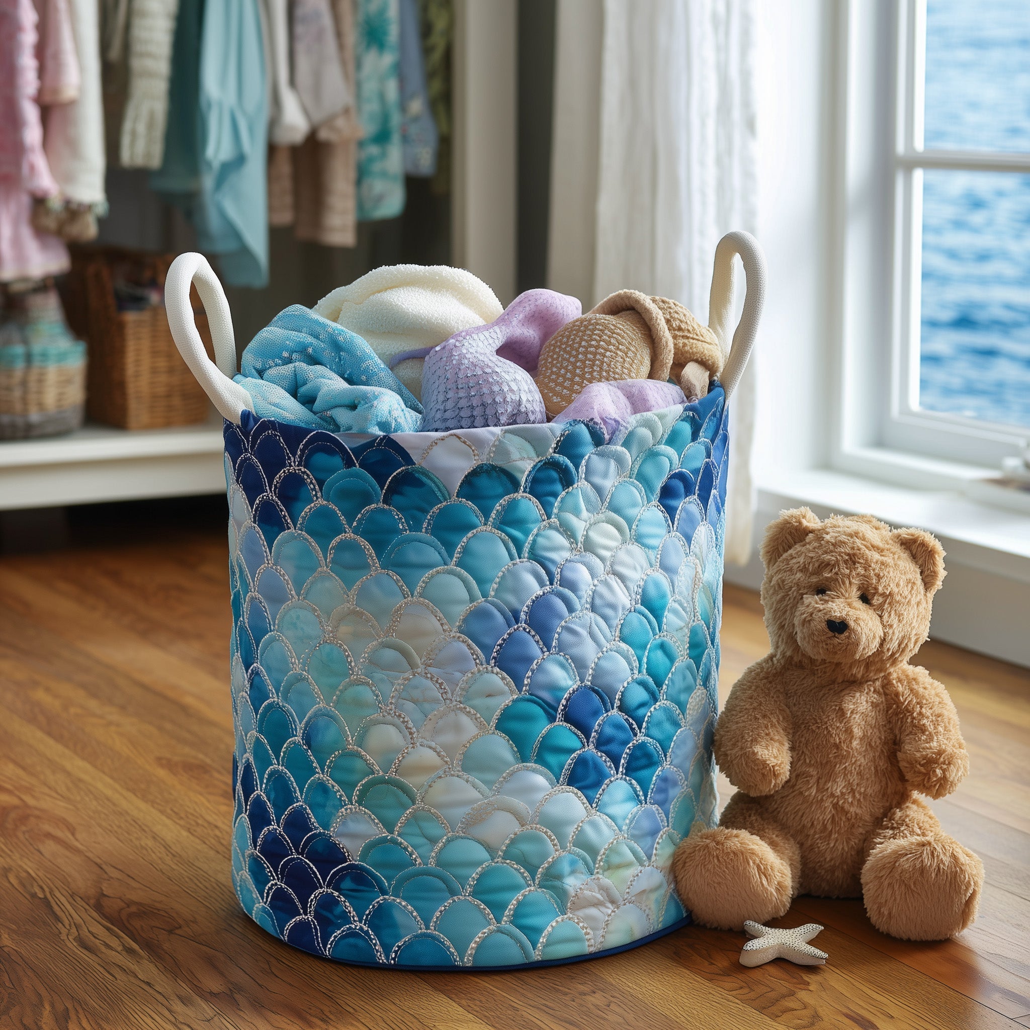 Elegant Mermaid Quilted Laundry Basket GFTOTL4689