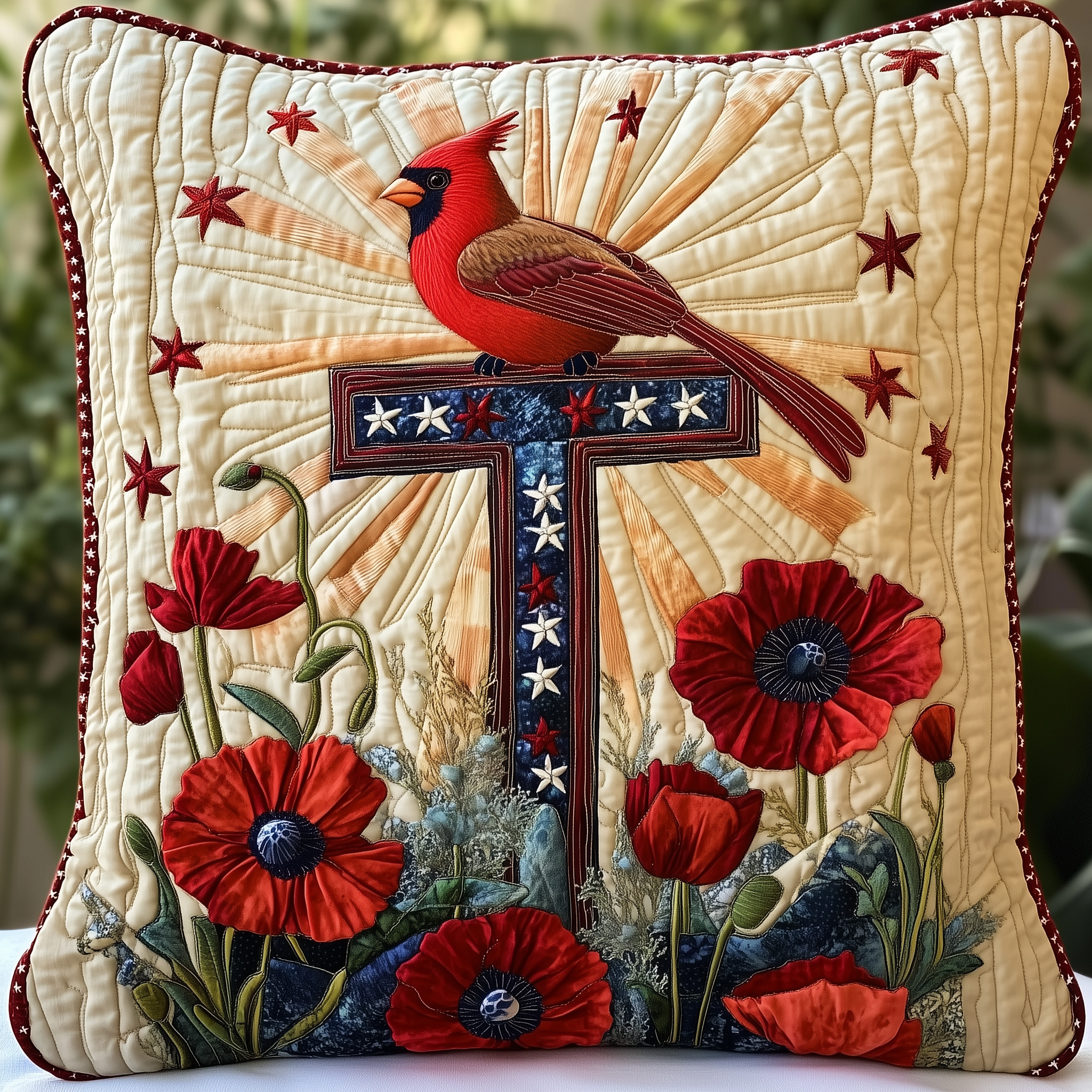 Patriotic Cardinal Quilted Pillow Case GFTOTL499
