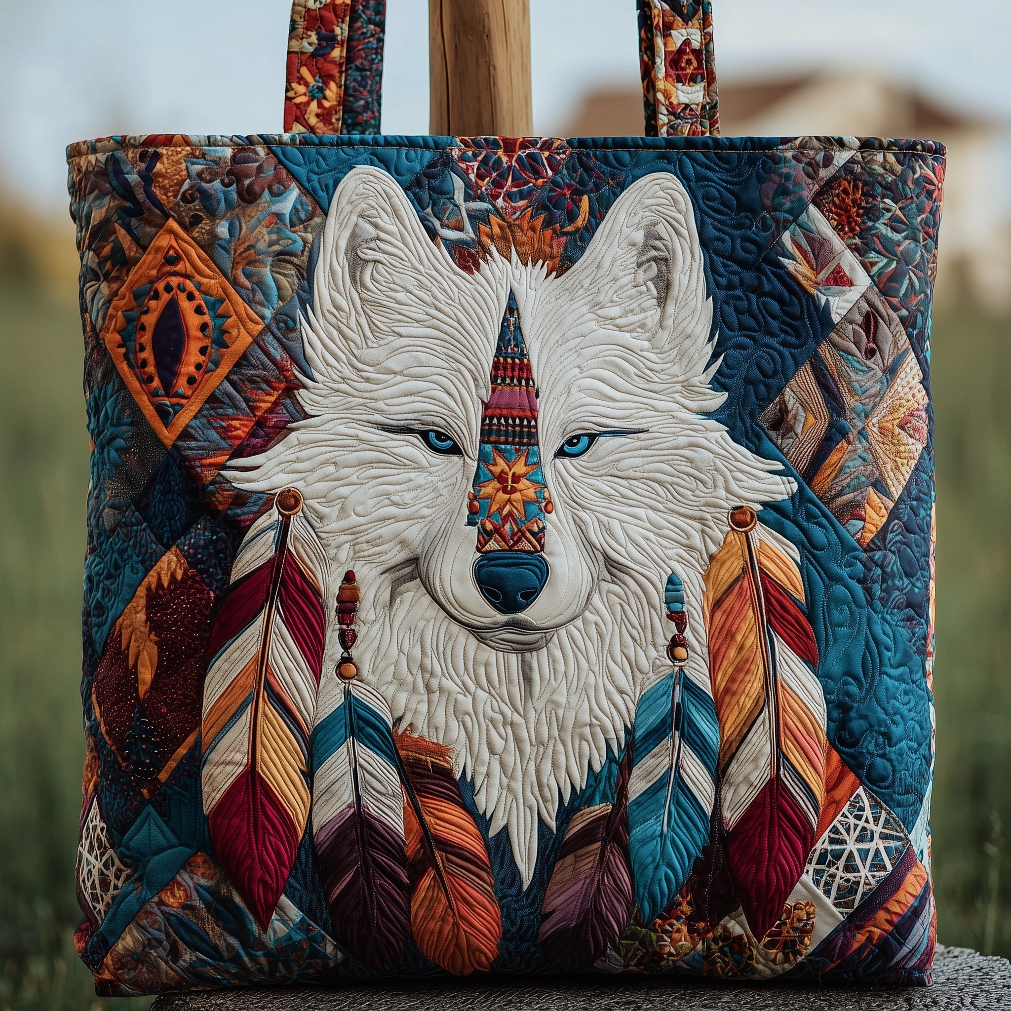 Native Wolf Quilted Tote Bag GFTOTP10085