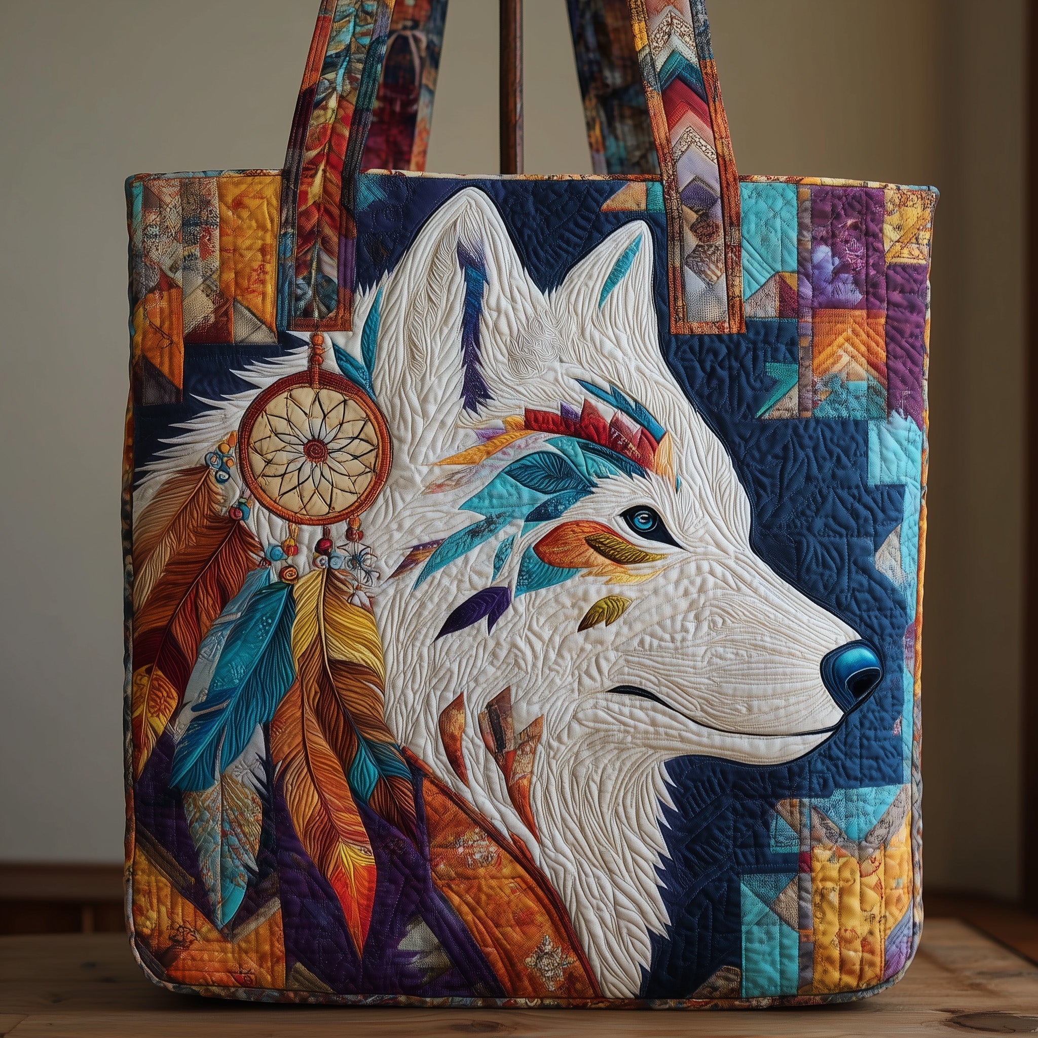 Native Wolf Quilted Tote Bag GFTOTP10088
