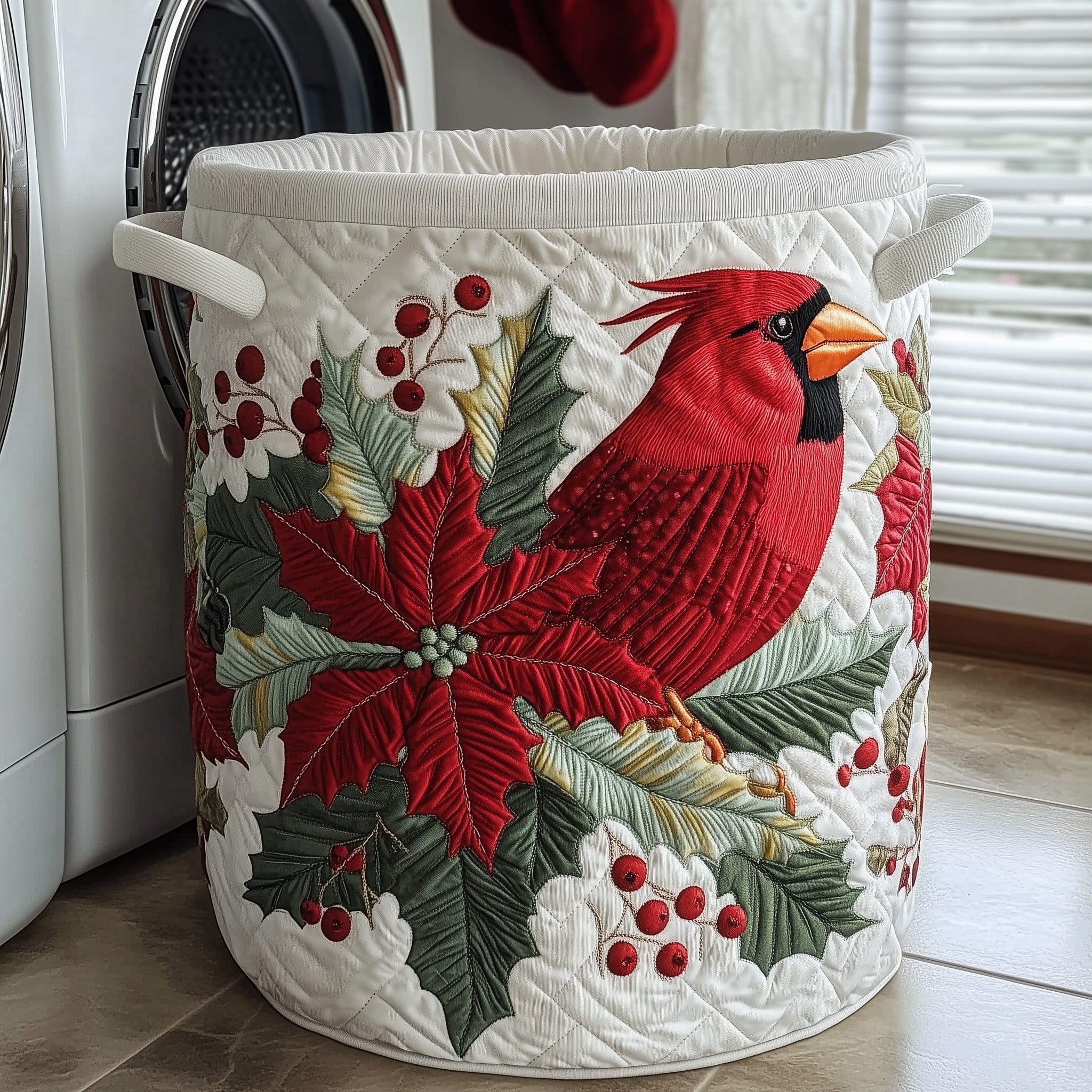Winter Cardinal Quilted Laundry Basket GFTOTP12007