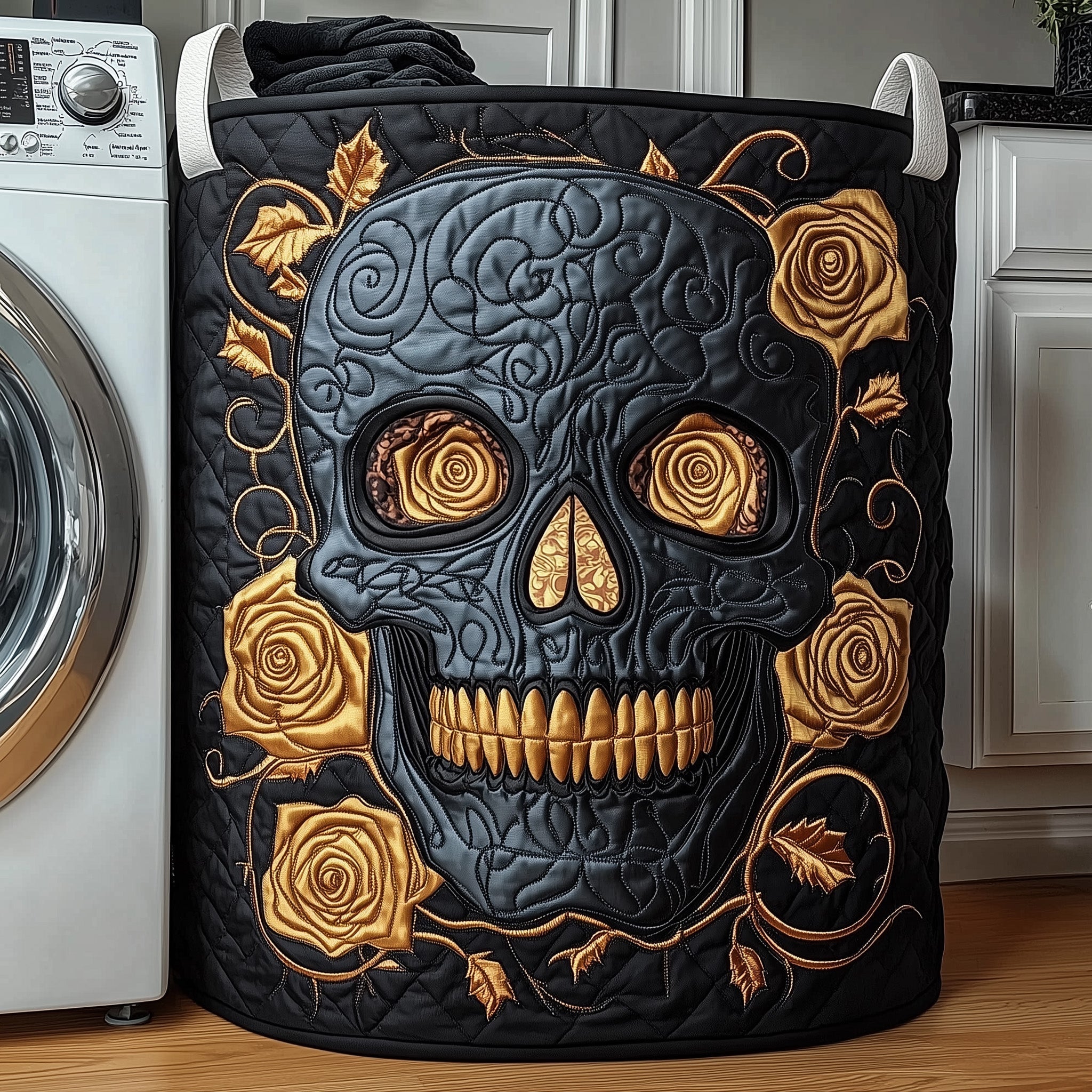 Dark Elegance Quilted Laundry Basket GFTOTP12030