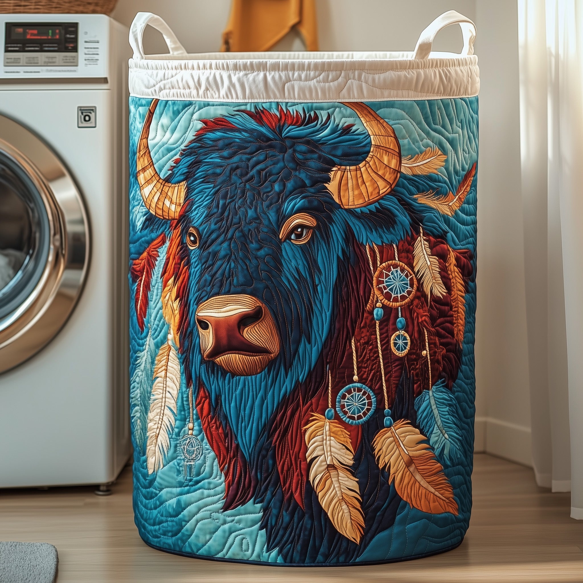 Prairie Bison Quilted Laundry Basket GFTOTP12051