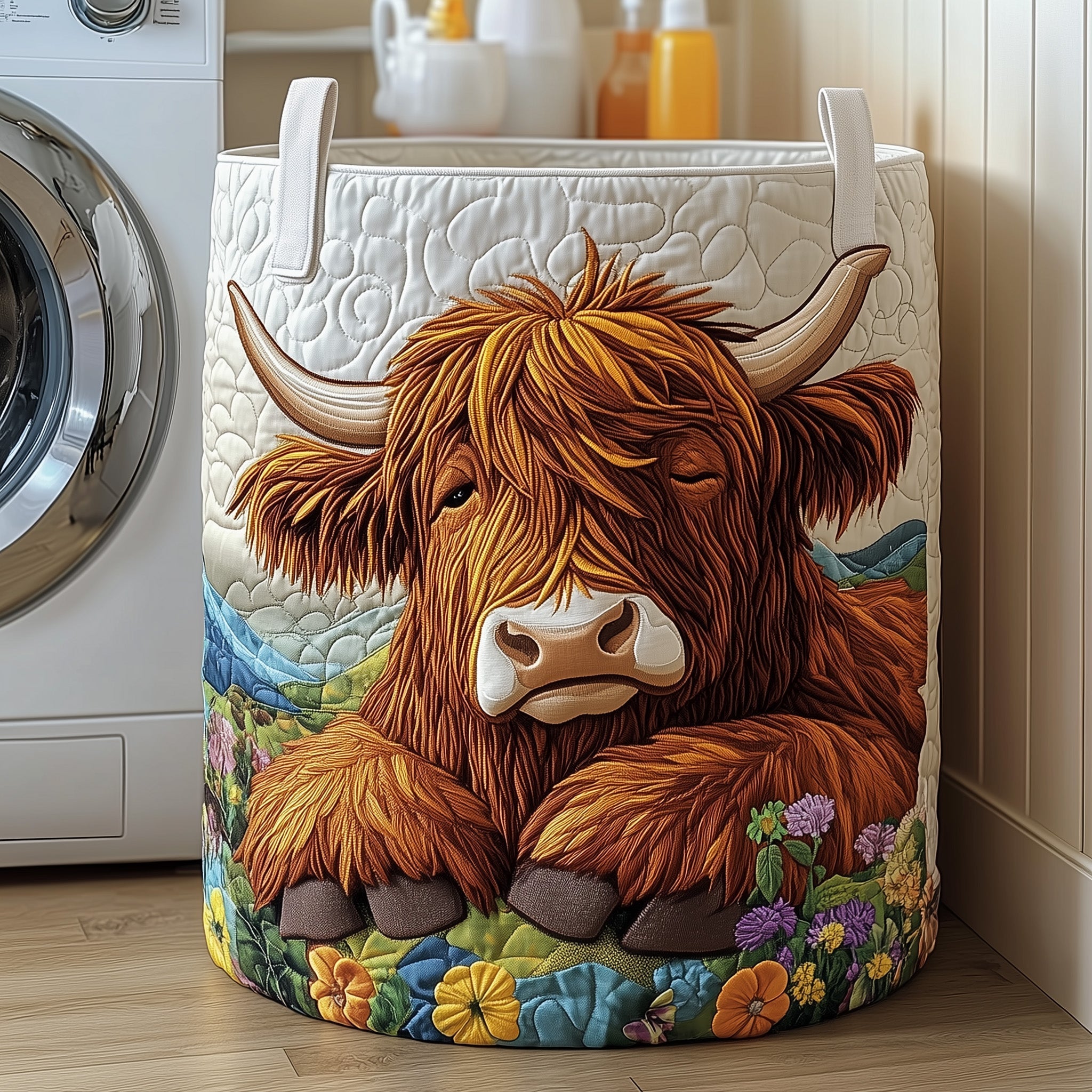 Highland Cow Quilted Laundry Basket GFTOTP12106
