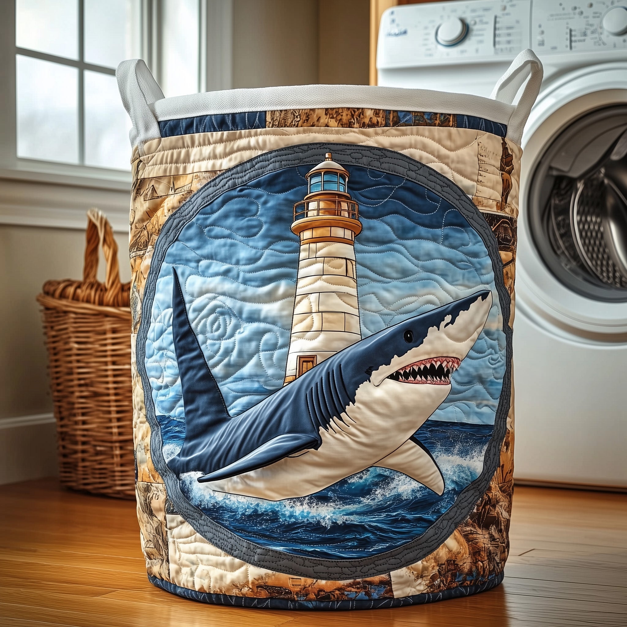 Nautical Lighthouse Quilted Laundry Basket GFTOTP12117