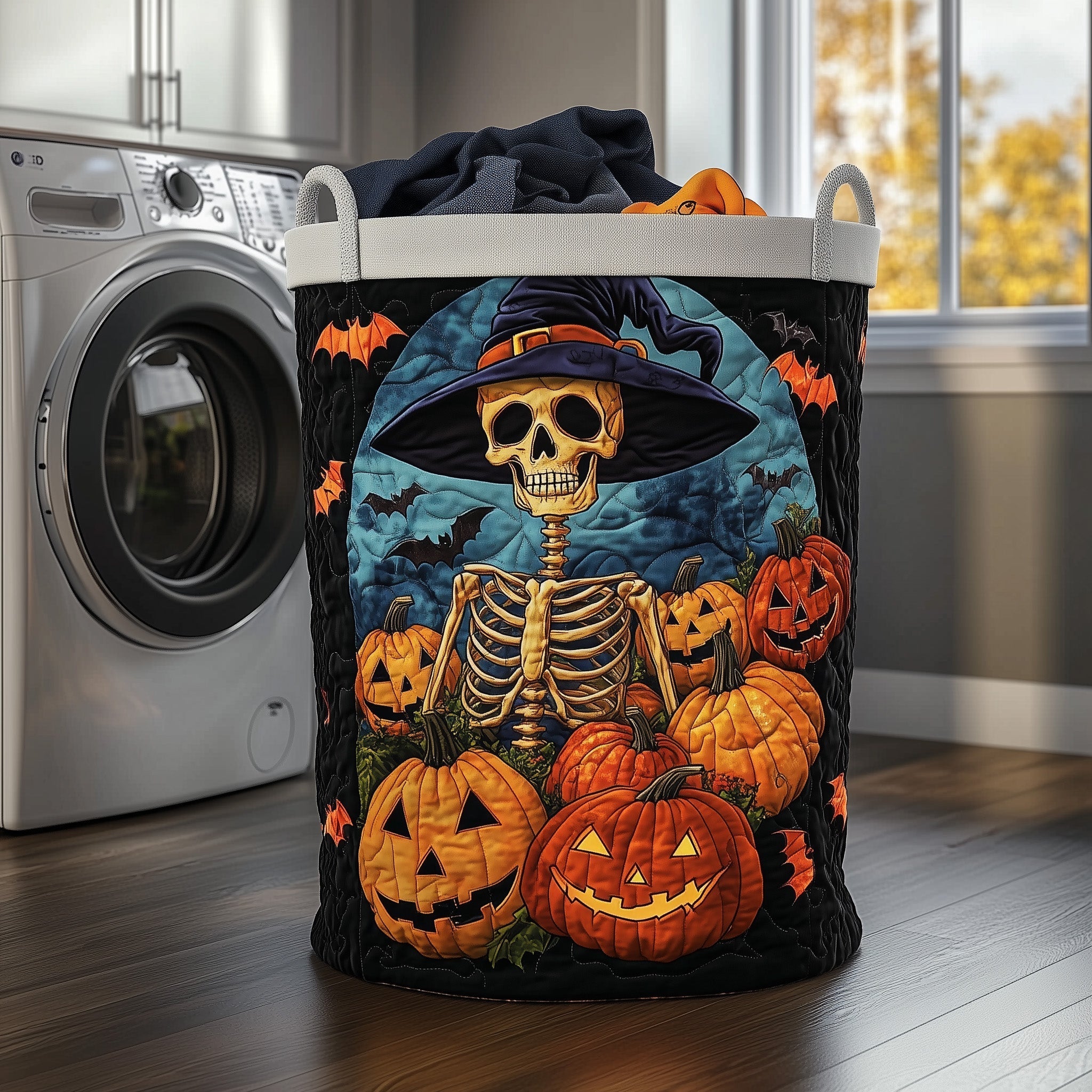 Spooky Skeleton Quilted Laundry Basket GFTOTP12132