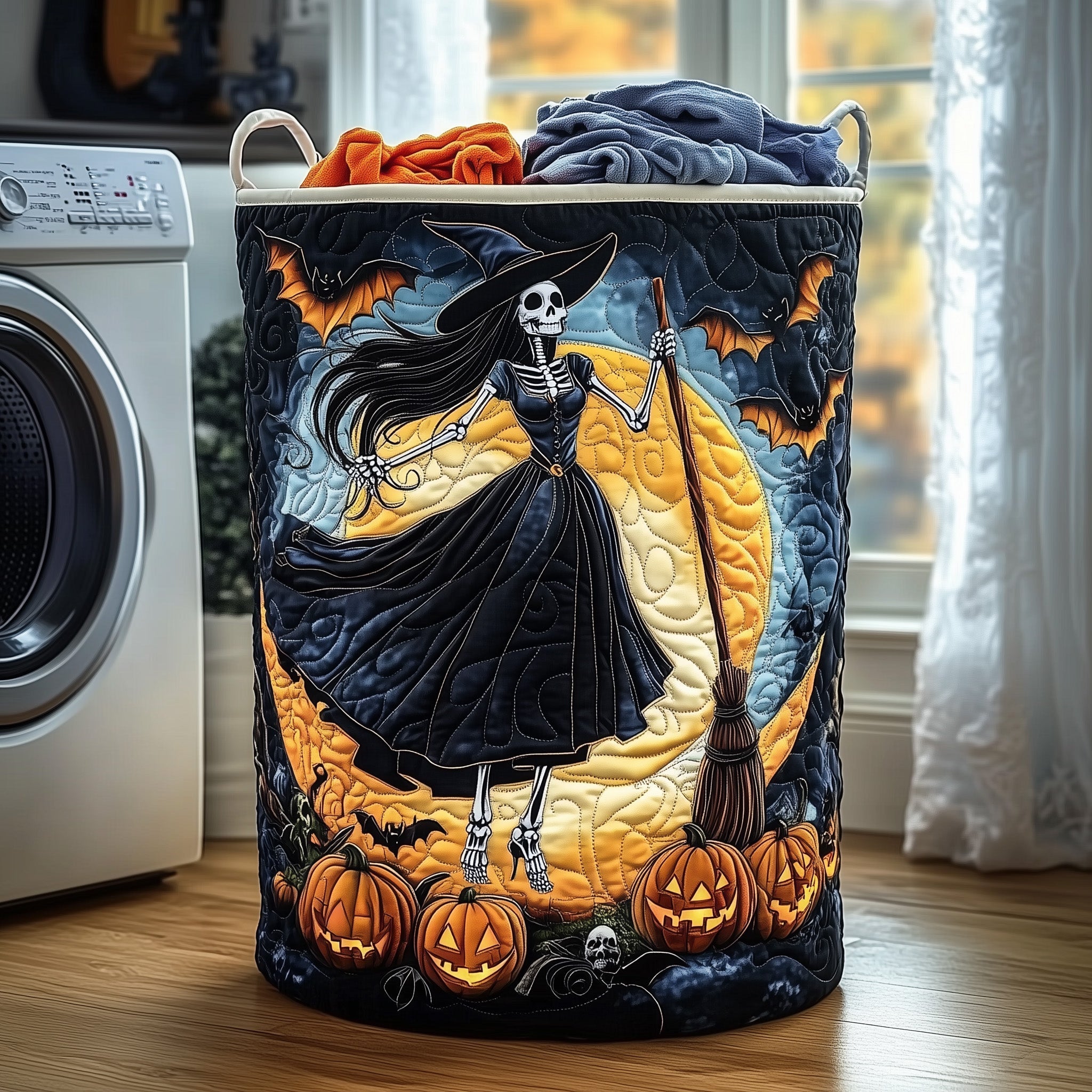 Spooky Skeleton Quilted Laundry Basket GFTOTP12134