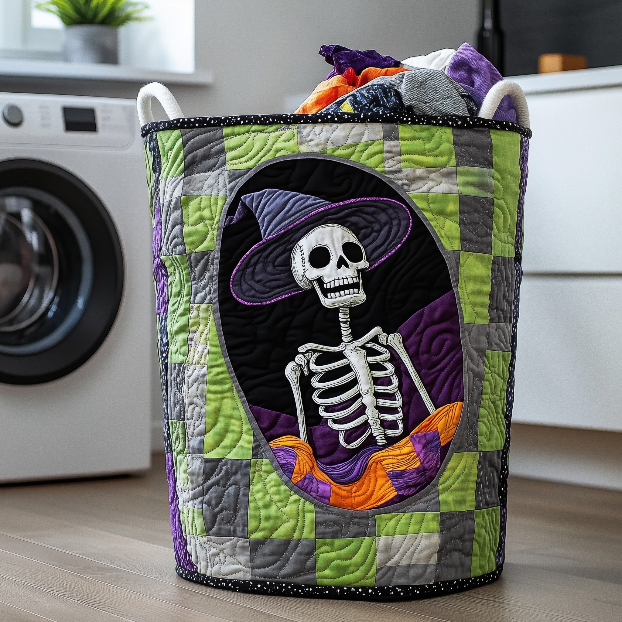 Spooky Skeleton Quilted Laundry Basket GFTOTP12136