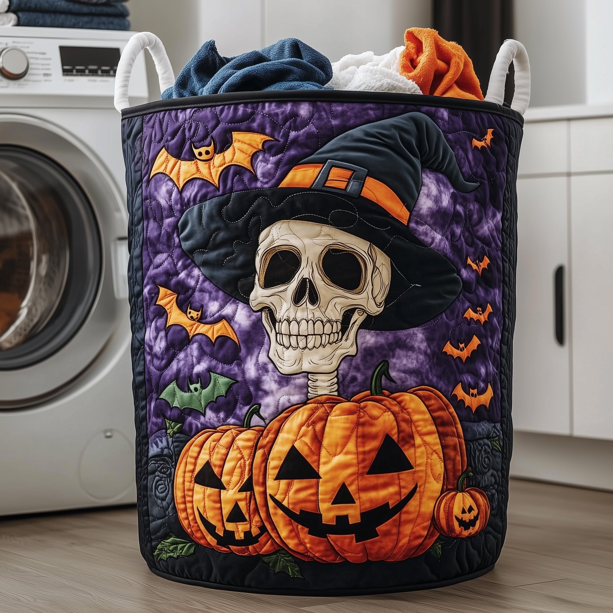 Spooky Skeleton Quilted Laundry Basket GFTOTP12137