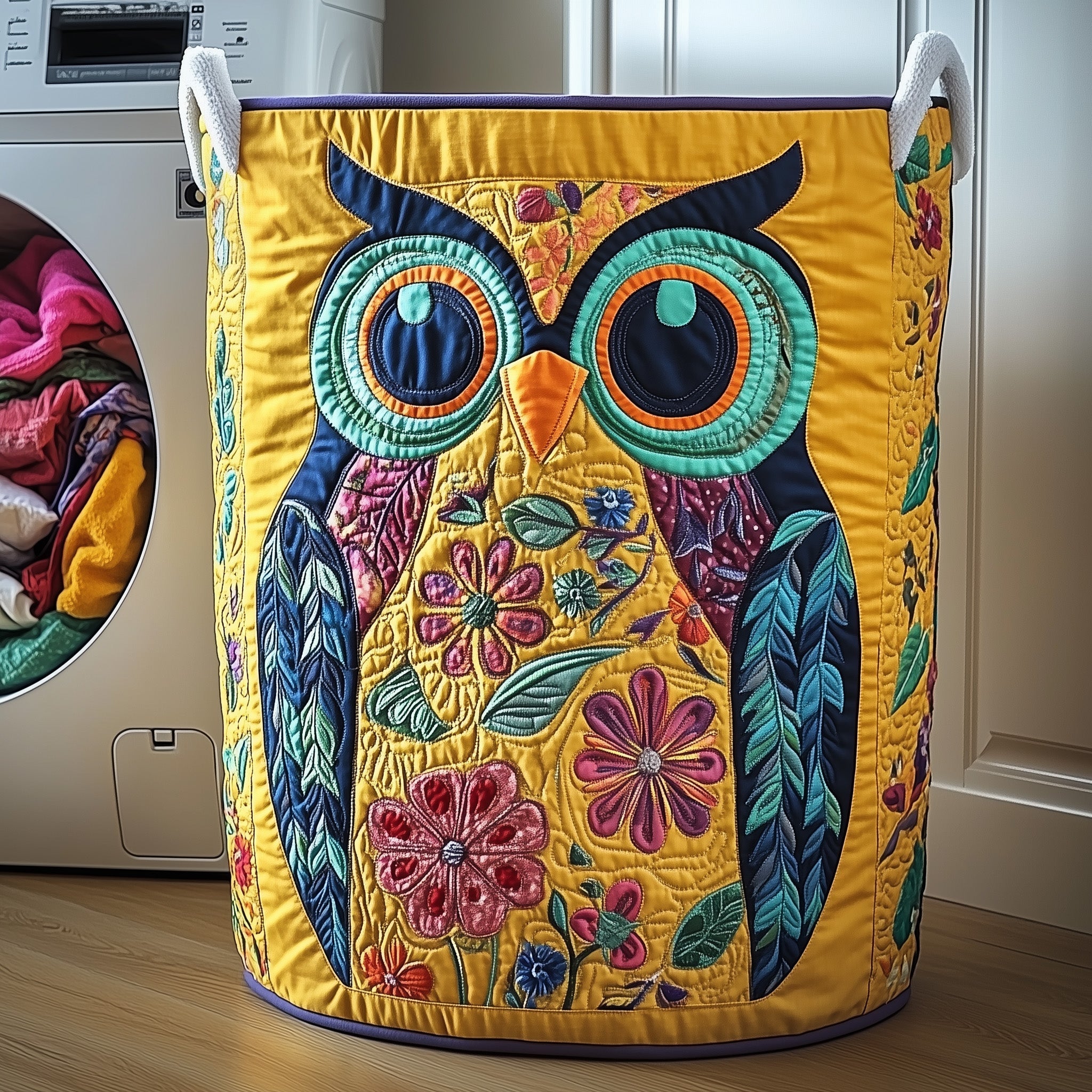 Blooming Owl Quilted Laundry Basket GFTOTP12146